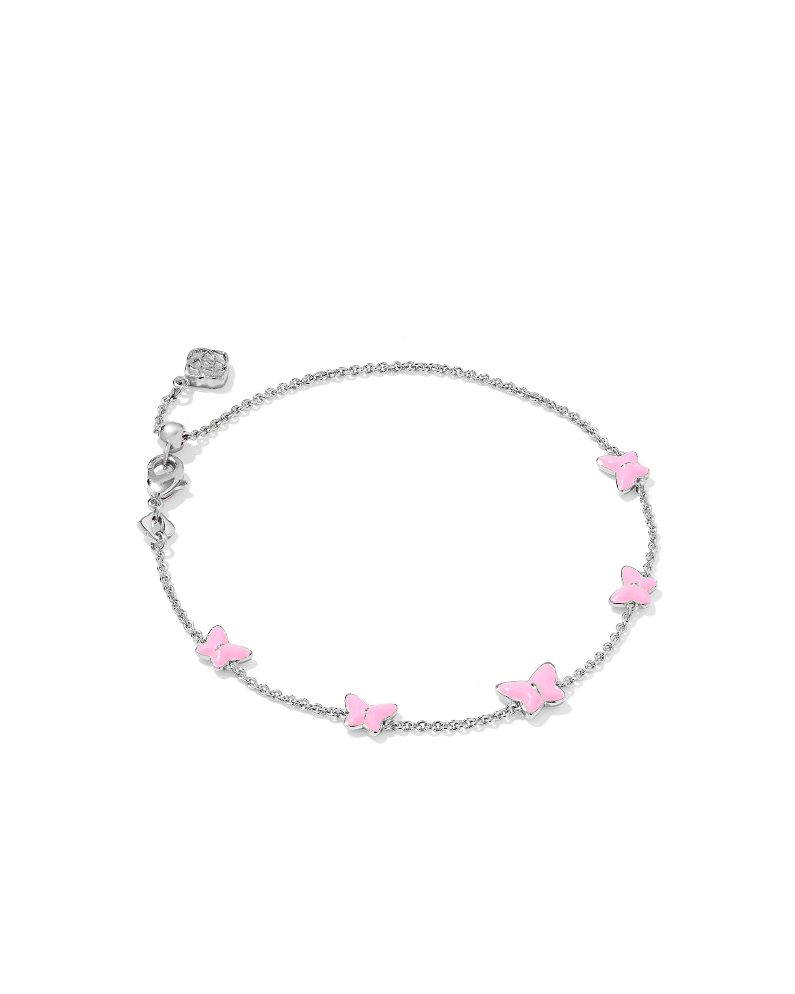 Lillia Butterfly Delicate Chain Bracelet in Silver Pink Enamel