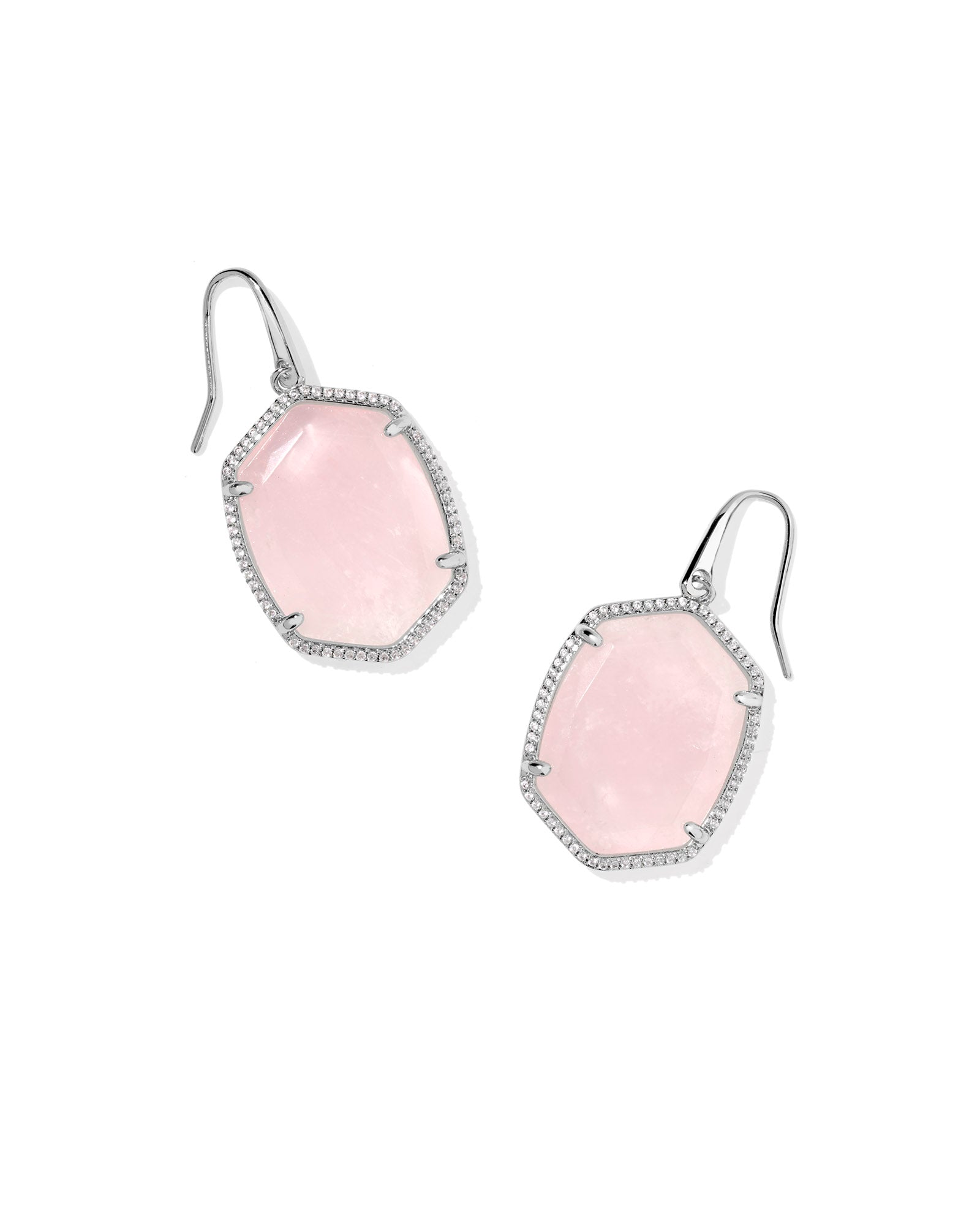 Daphne Pave Frame Drop Earring in Silver Rose Quartz