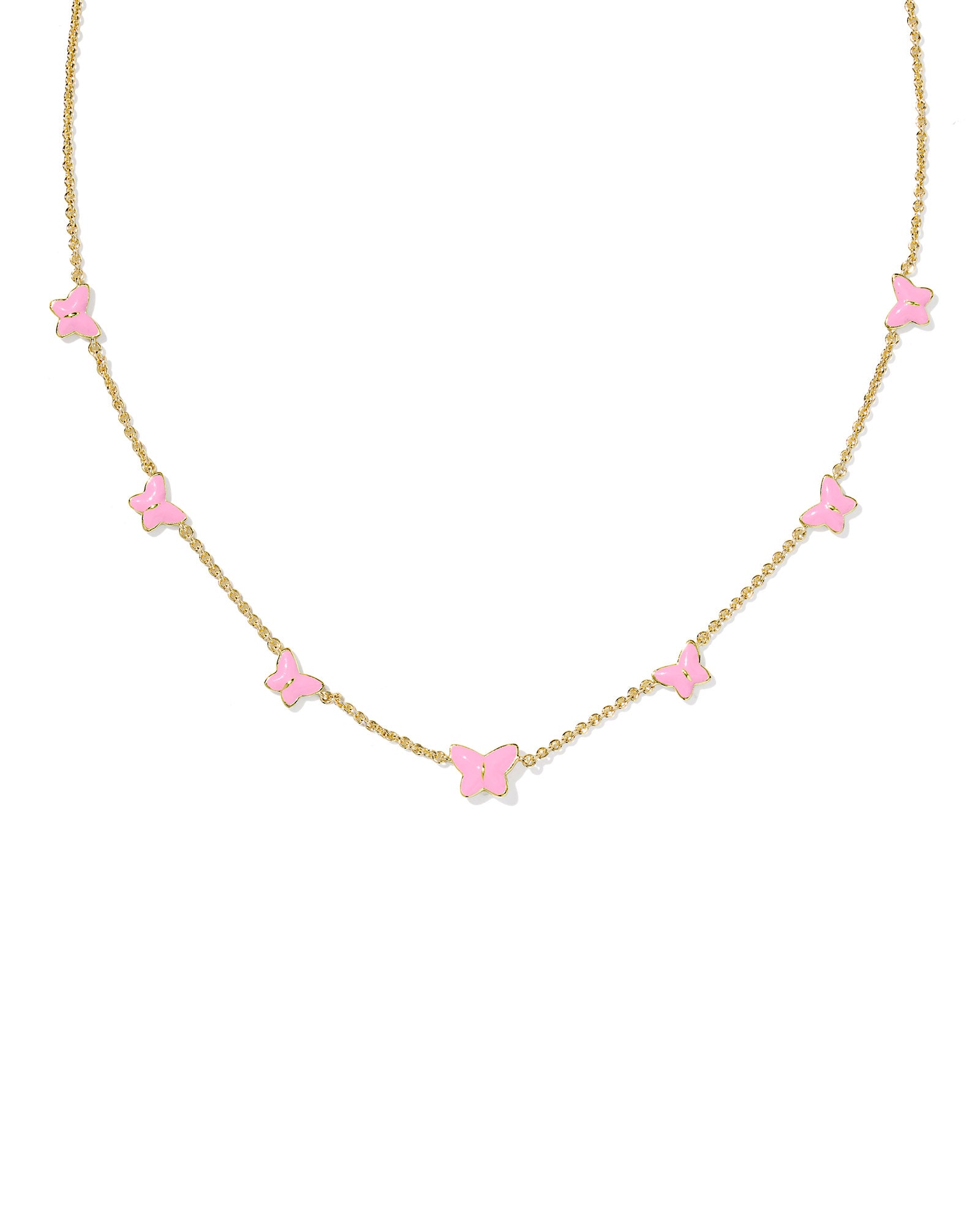 Lillia Butterfly Strand Necklace in Gold Pink Enamel