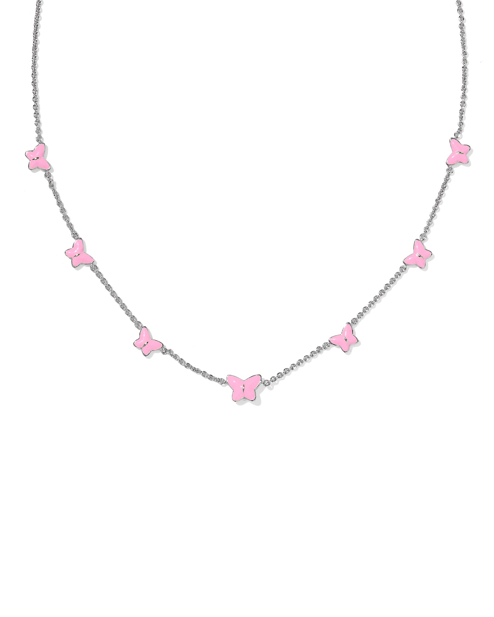 Lillia Butterfly Strand Necklace in Silver Pink Enamel