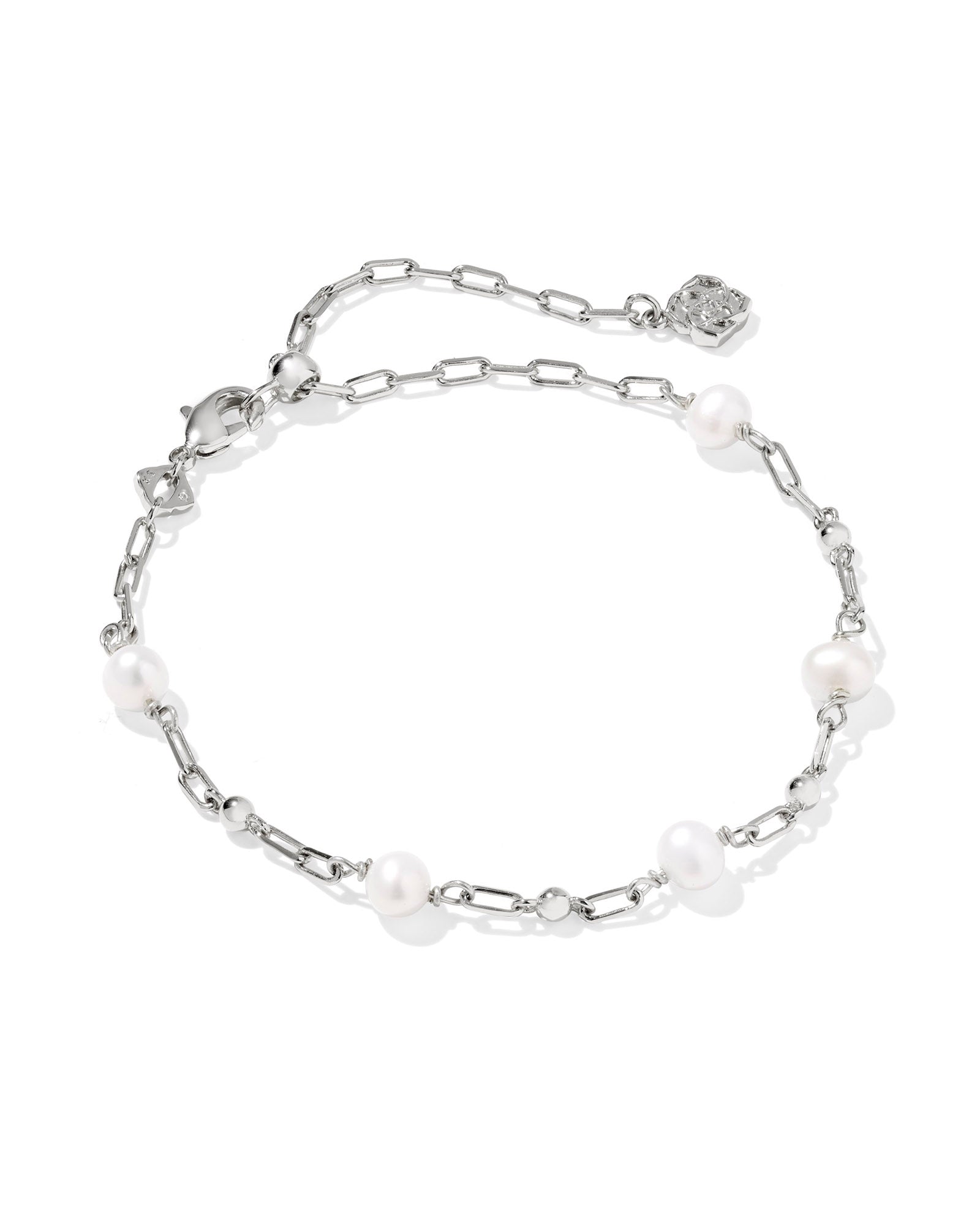 Ashton Delicate Chain Bracelet in Rhodium Freshwater Cultured Pearl