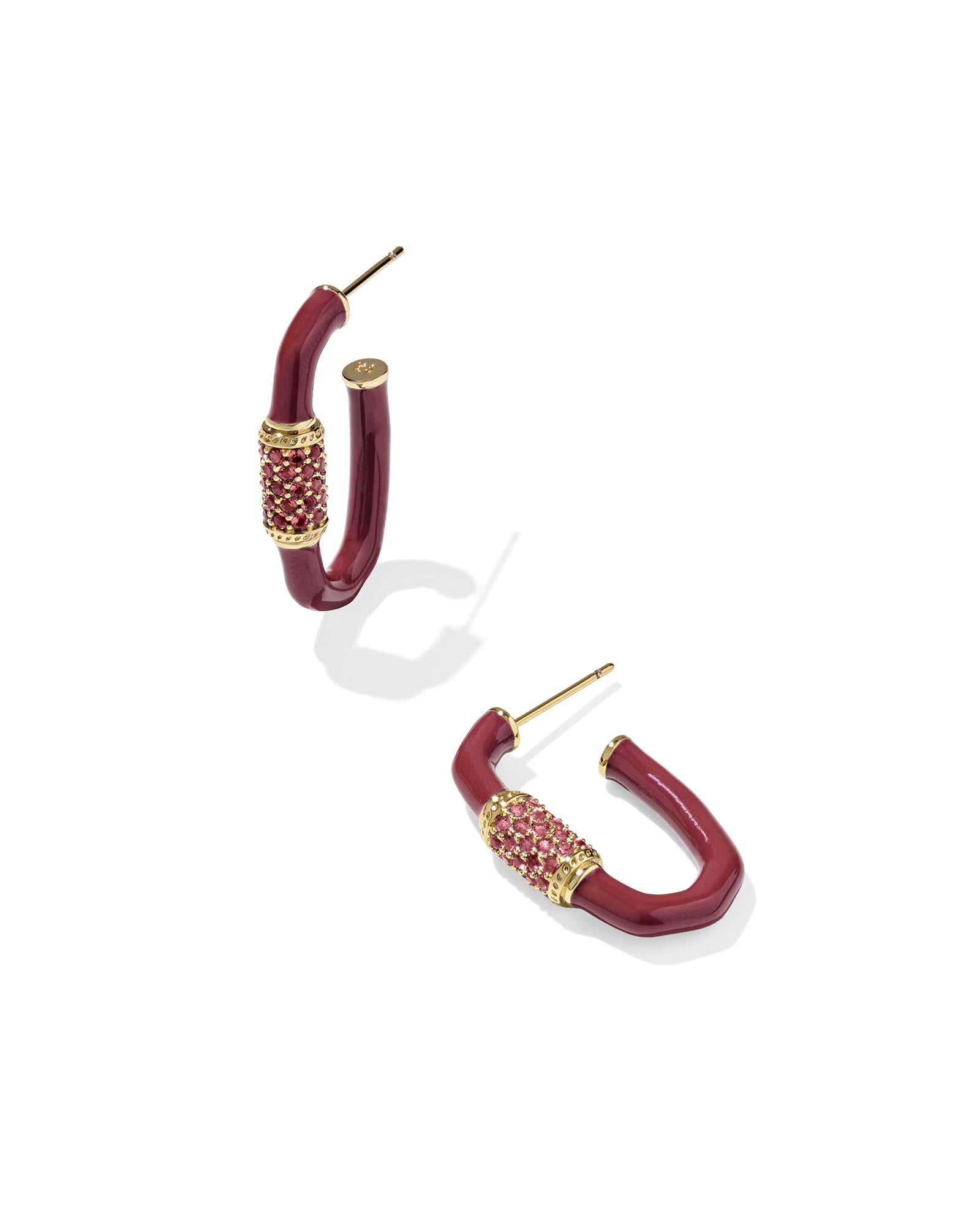 Emery Enamel Hoop Earrings in Gold Burgundy Mix