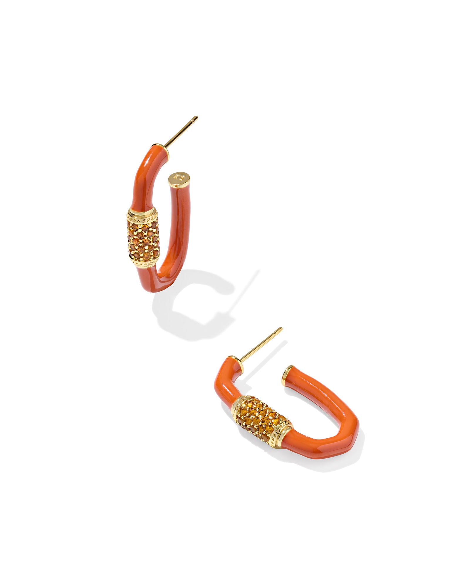 Emery Enamel Hoop Earrings in Gold Orange Mix