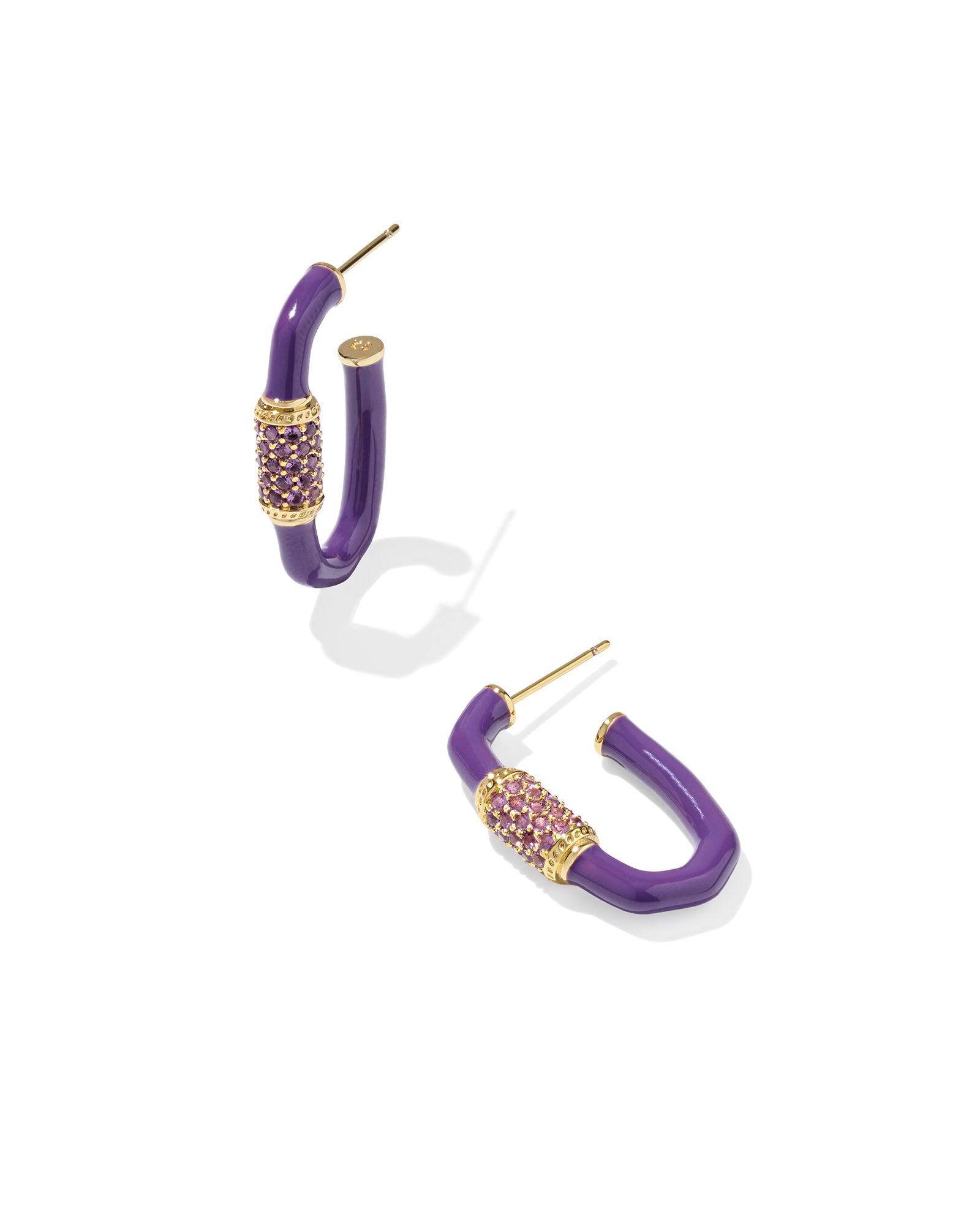 Emery Enamel Hoop Earrings in Gold Purple Mix