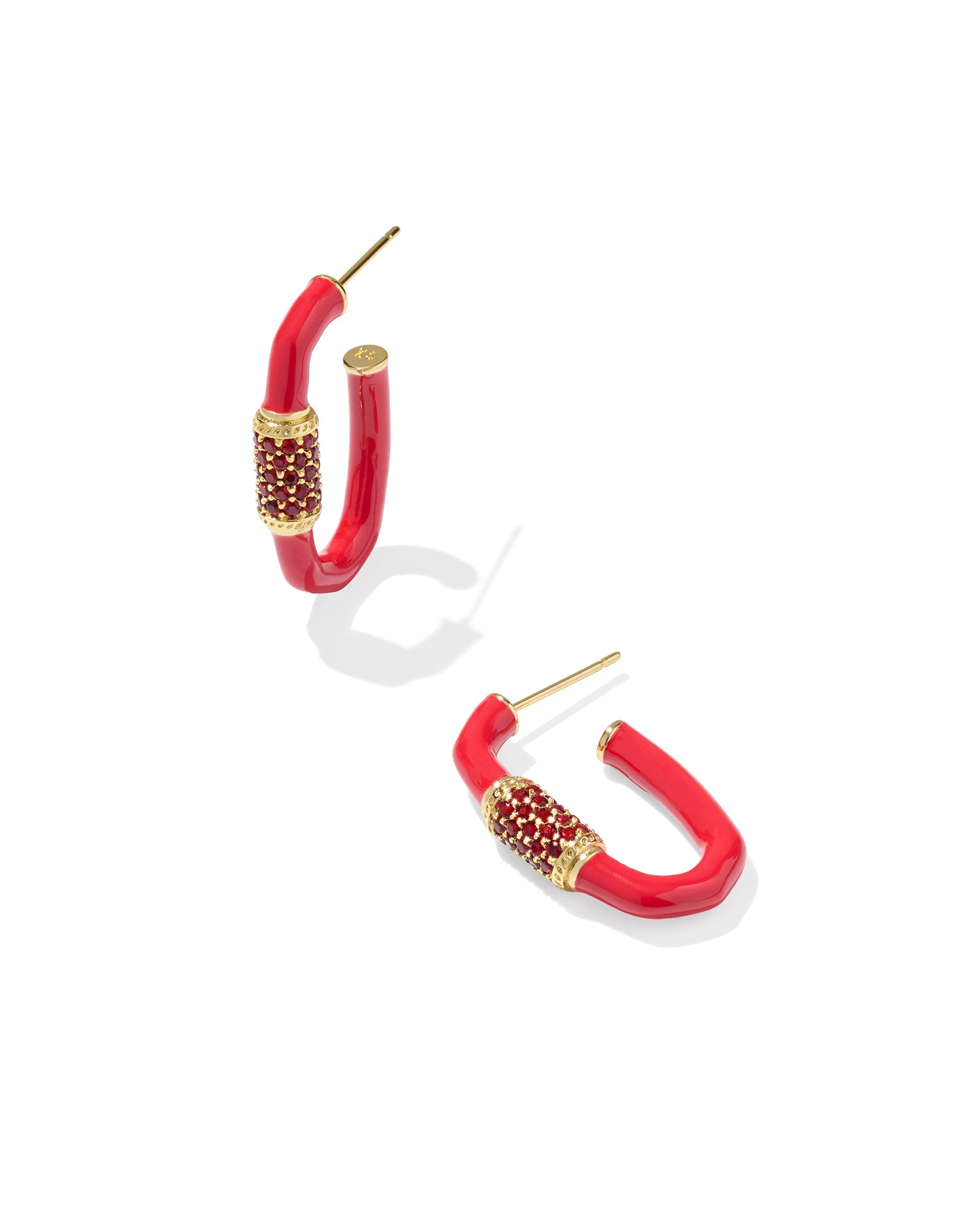 Emery Enamel Hoop Earrings in Gold Red Mix
