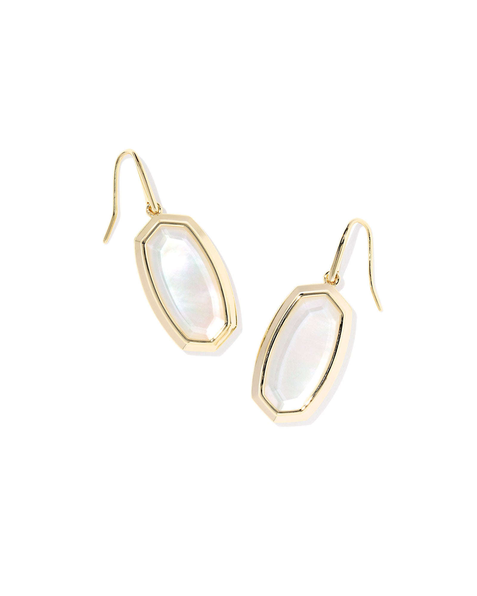 Dani Bezel Drop Earring in Gold Ivory Mother of Pearl