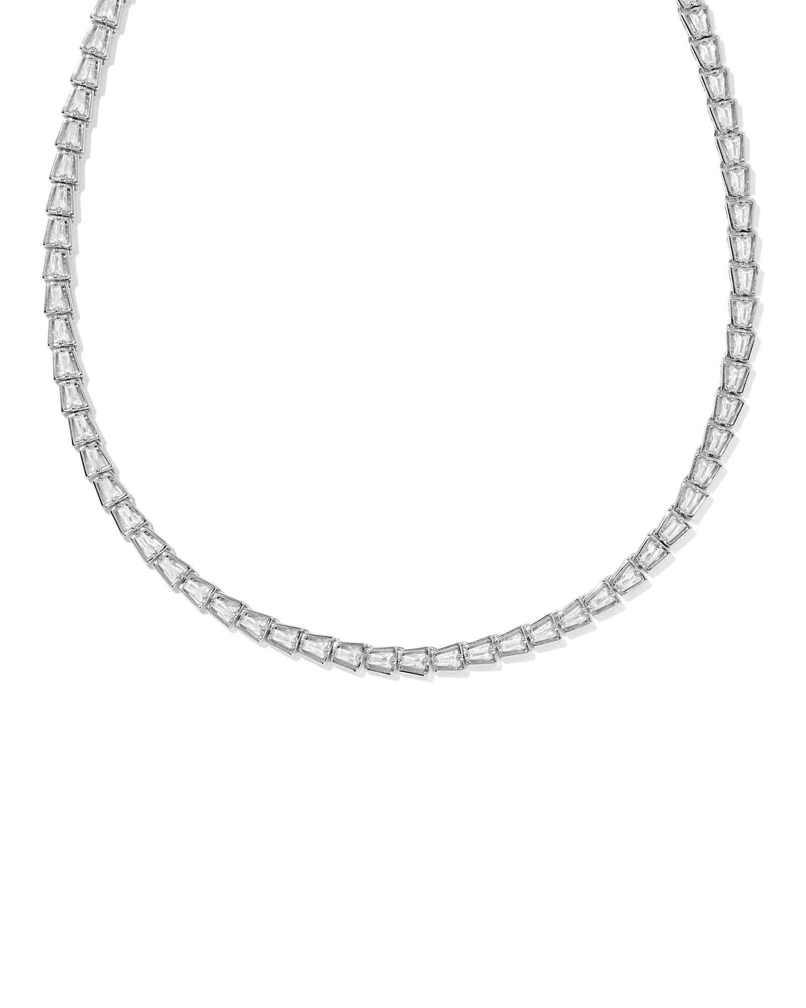 Bella Tennis Necklace in Silver White Crystal