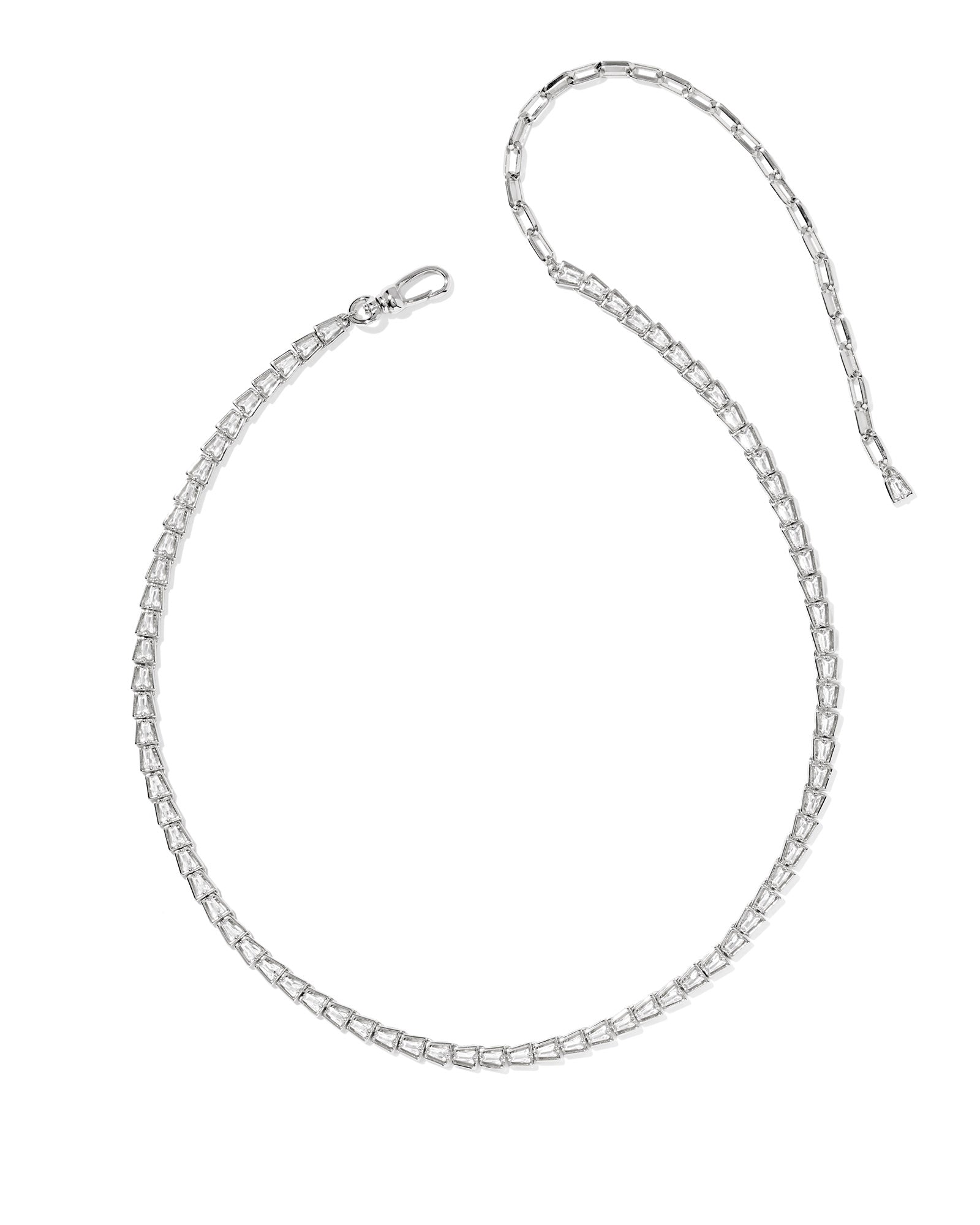 Bella Tennis Necklace in Silver White Crystal