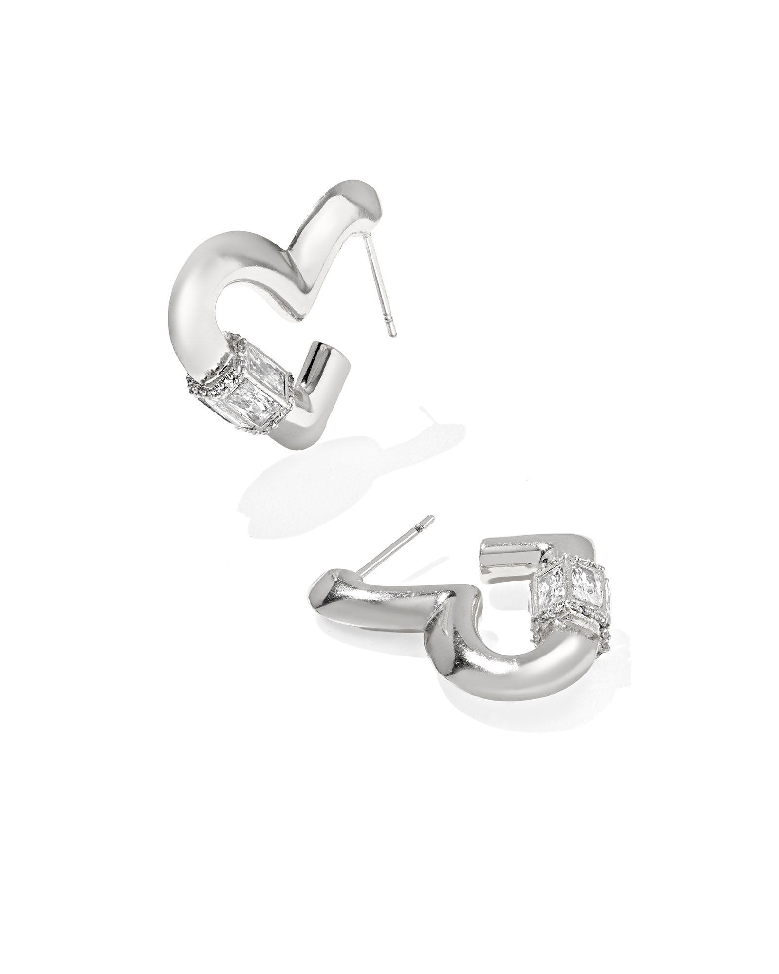 Emery Heart Hoop Earrings in Silver White Crystal