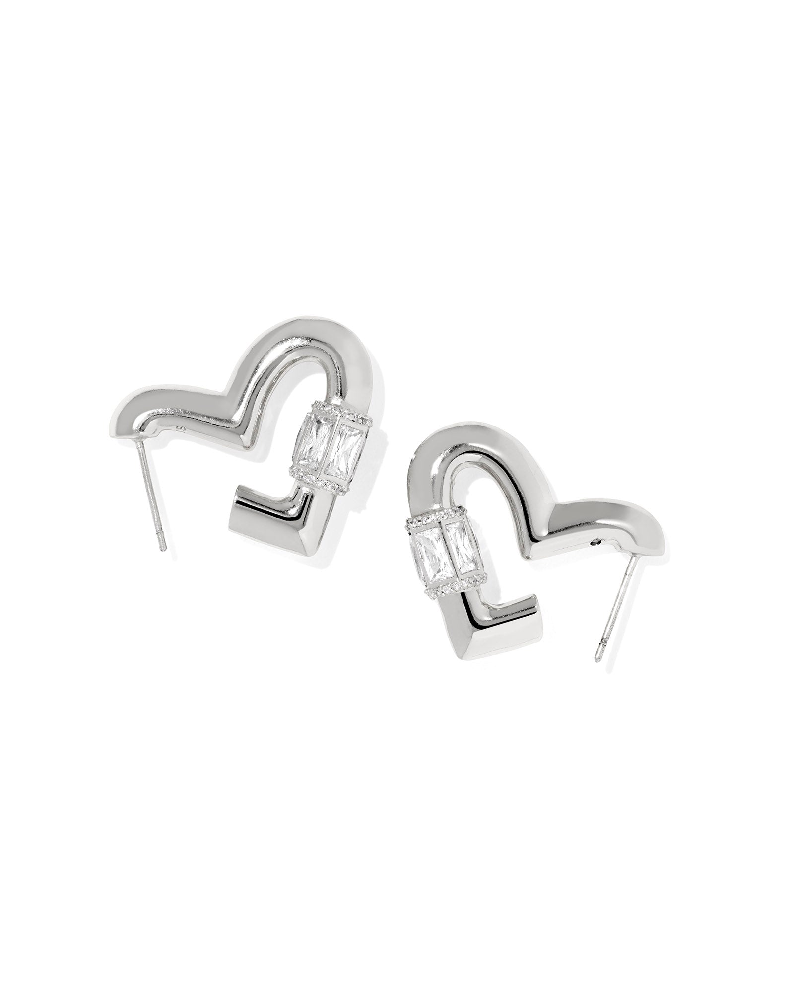 Emery Heart Hoop Earrings in Silver White Crystal