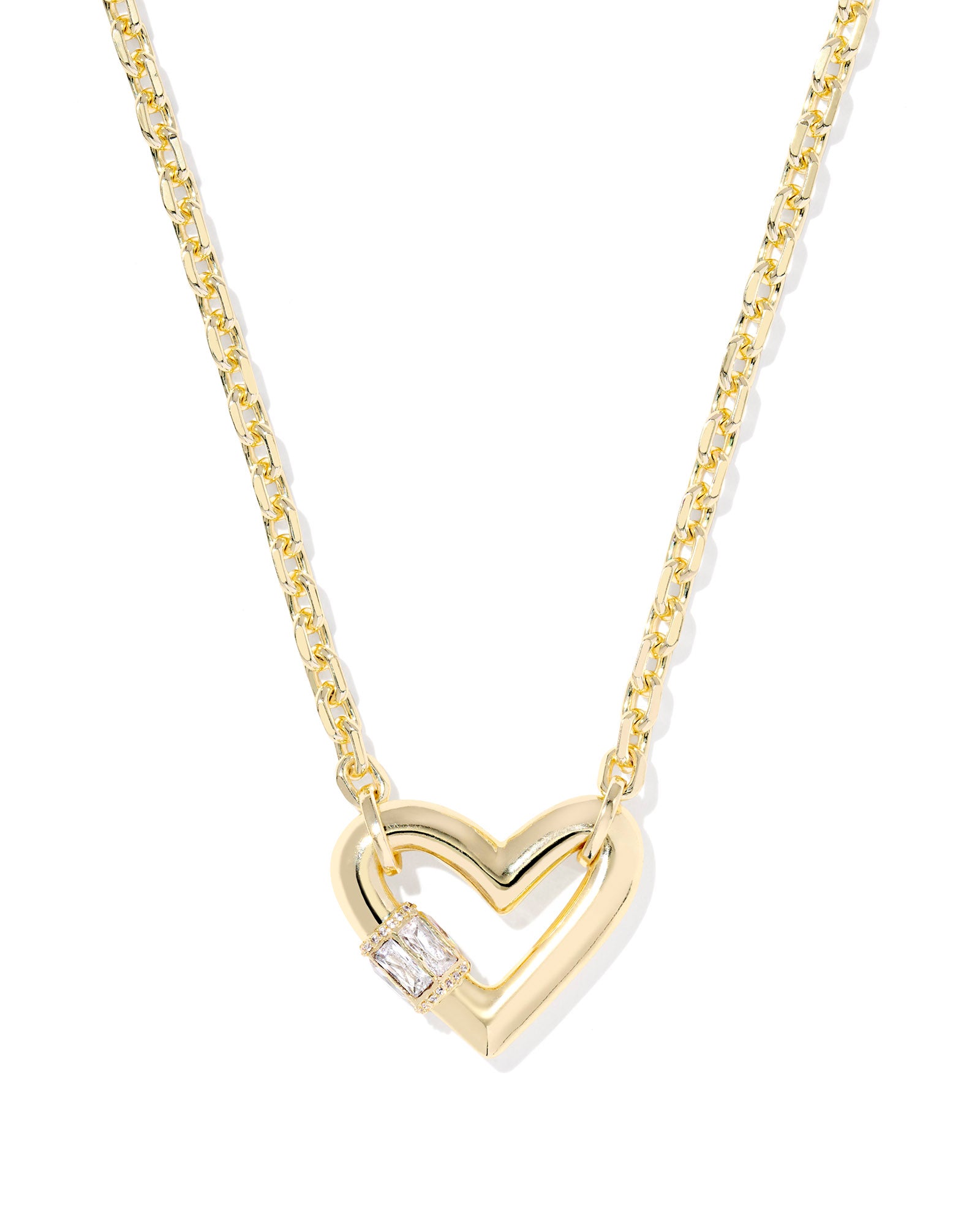 Emery Heart Short Pendant Necklace in Gold White Crystal