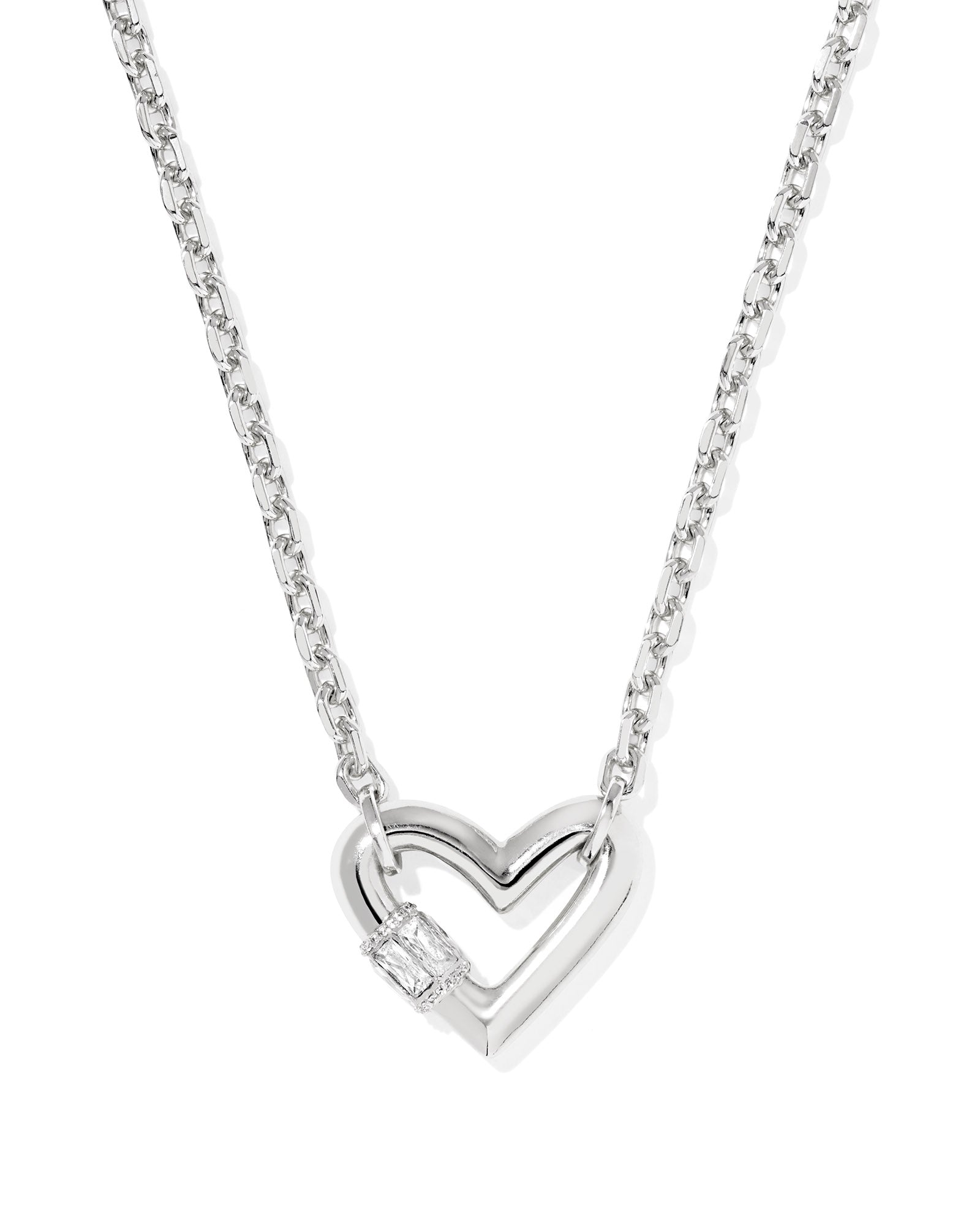 Emery Heart Short Pendant Necklace in Silver White Crystal