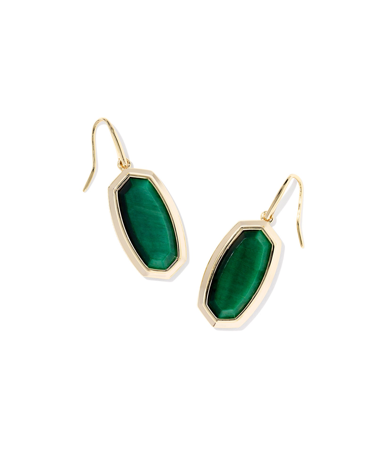 Dani Bezel Drop Earring in Gold Green Tigers Eye