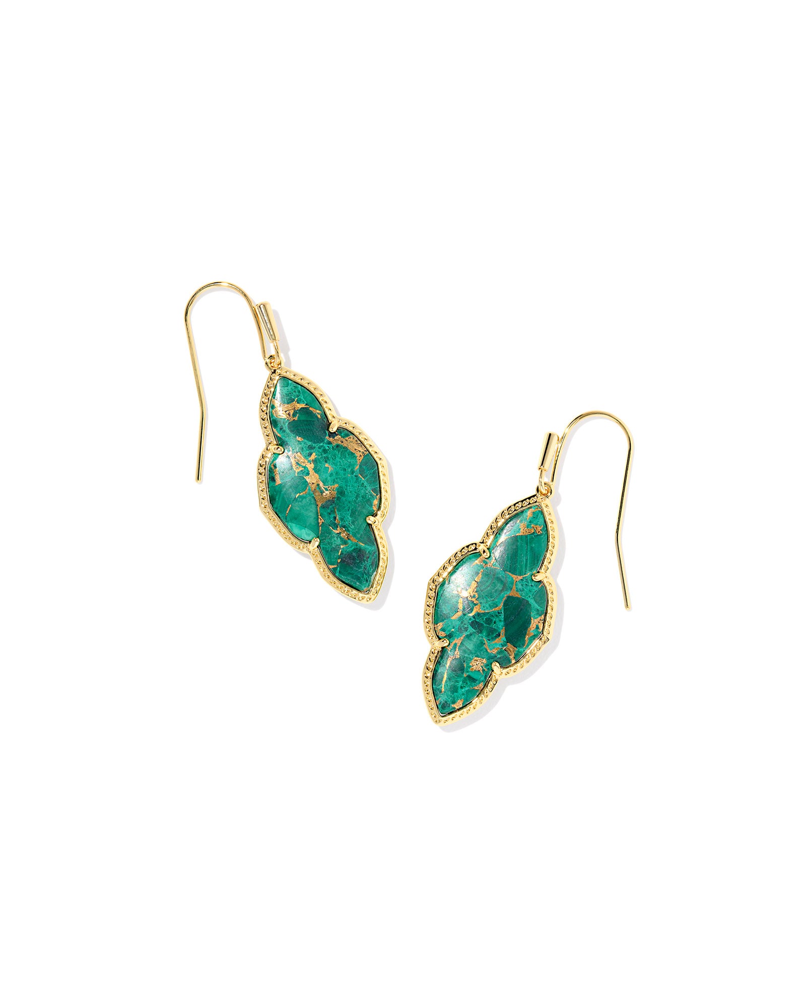 Abbie Drop Earring in Gold Bronze Veined Green Malachite