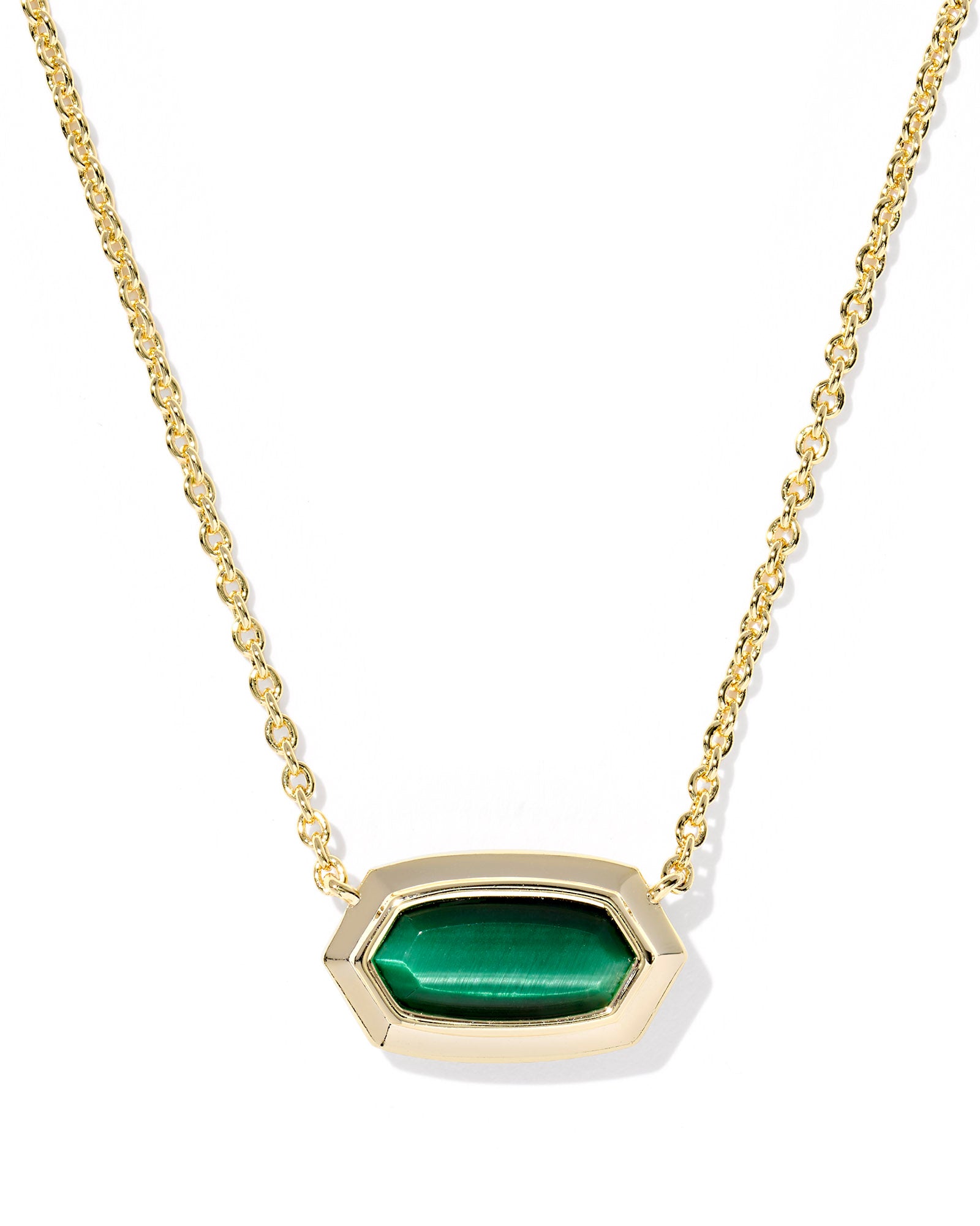 Elisa Bezel Pendant Necklace in Gold Green Tigers Eye