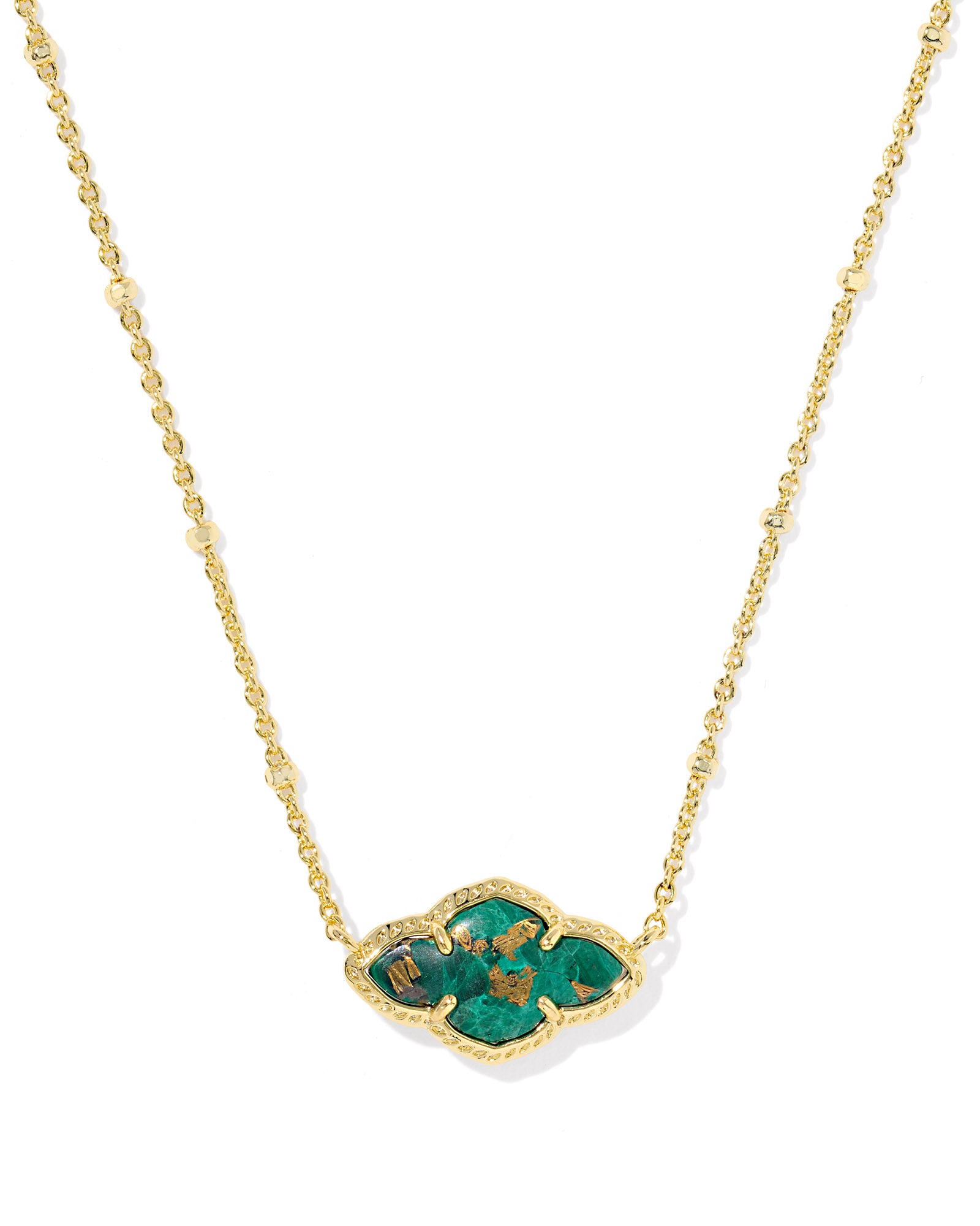 Abbie Pendant Necklace in Gold Bronze Veined Green Malachite