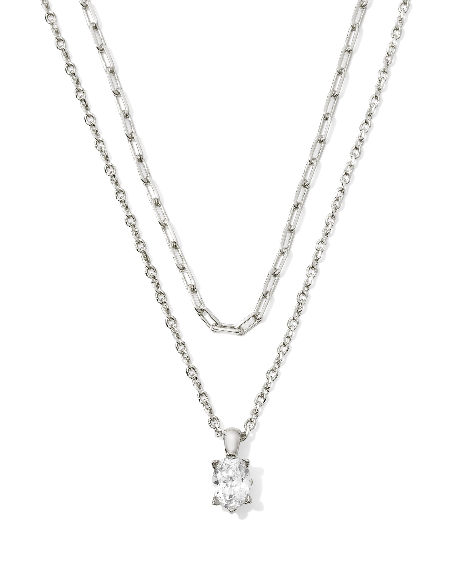 Cailin Multi Strand Necklace in Rhodium White Crystal