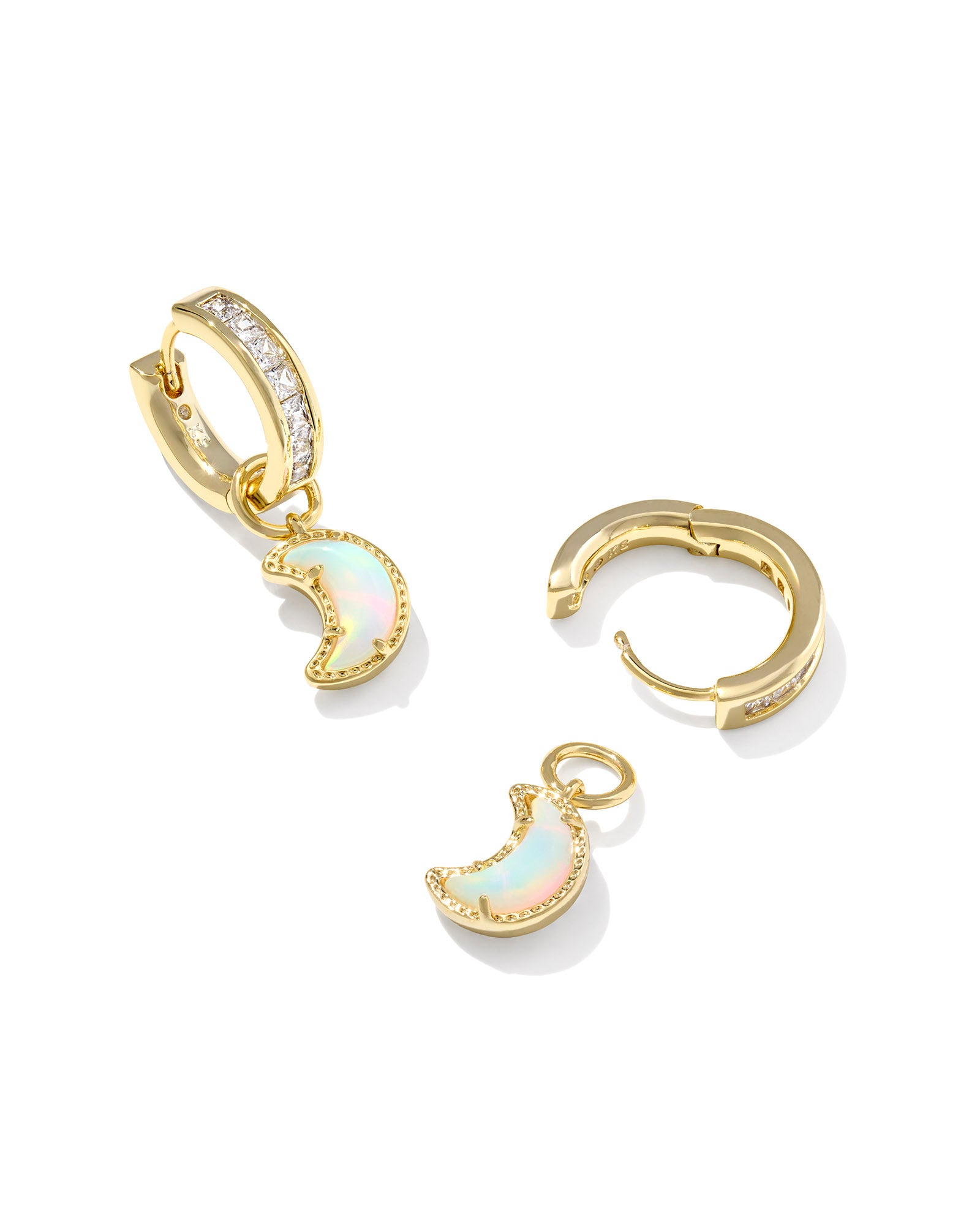 Moon Huggie Earrings Gold White Mix