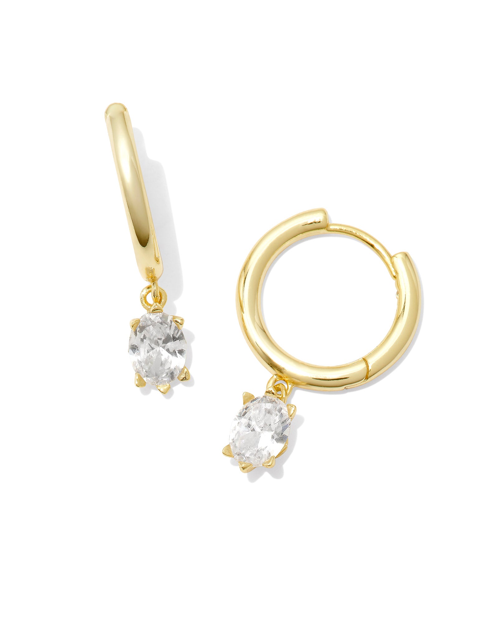 Cailin Single Stone Huggie Earring in Gold White Crystal