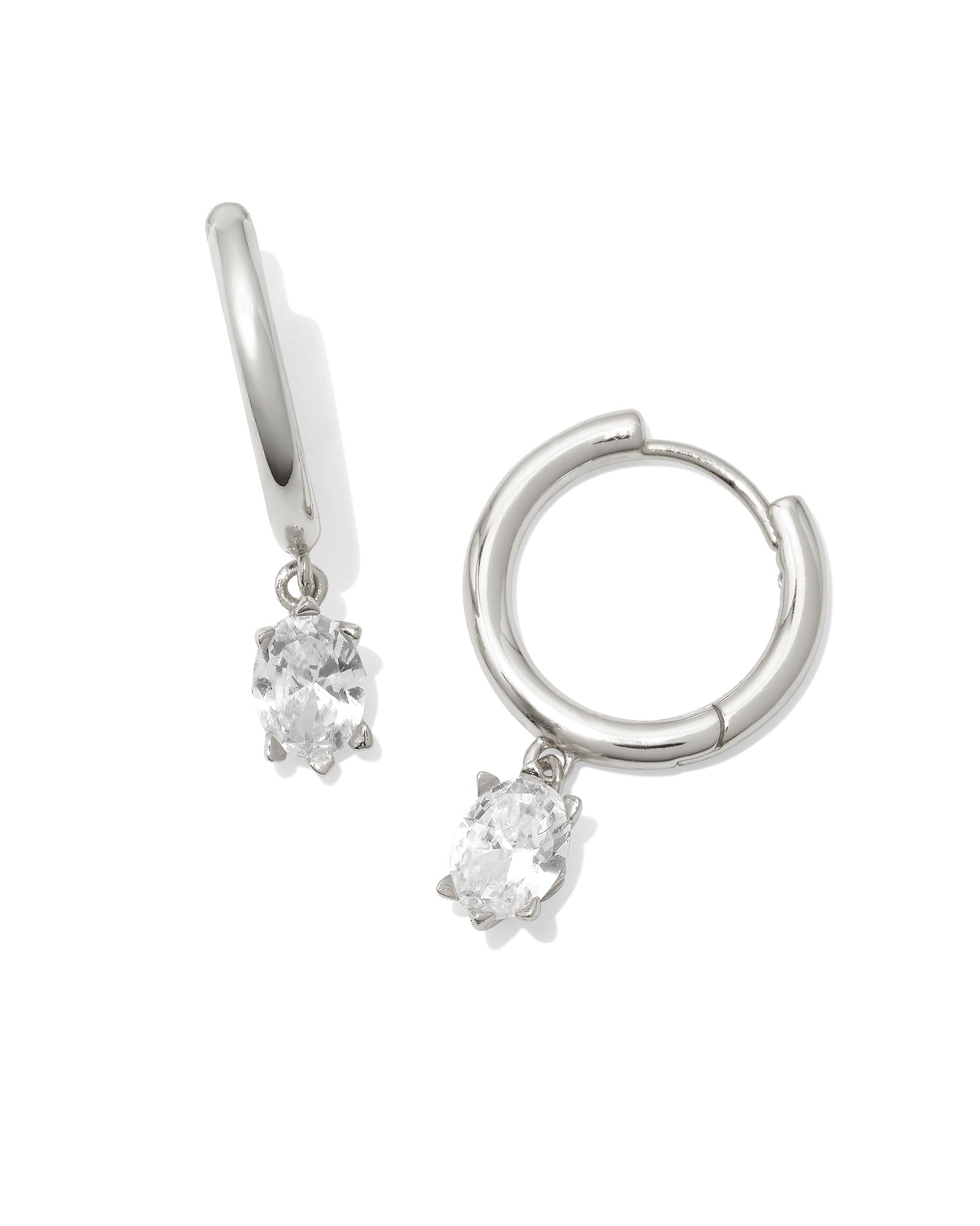 Cailin Single Stone Huggie Earring in Silver White Crystal