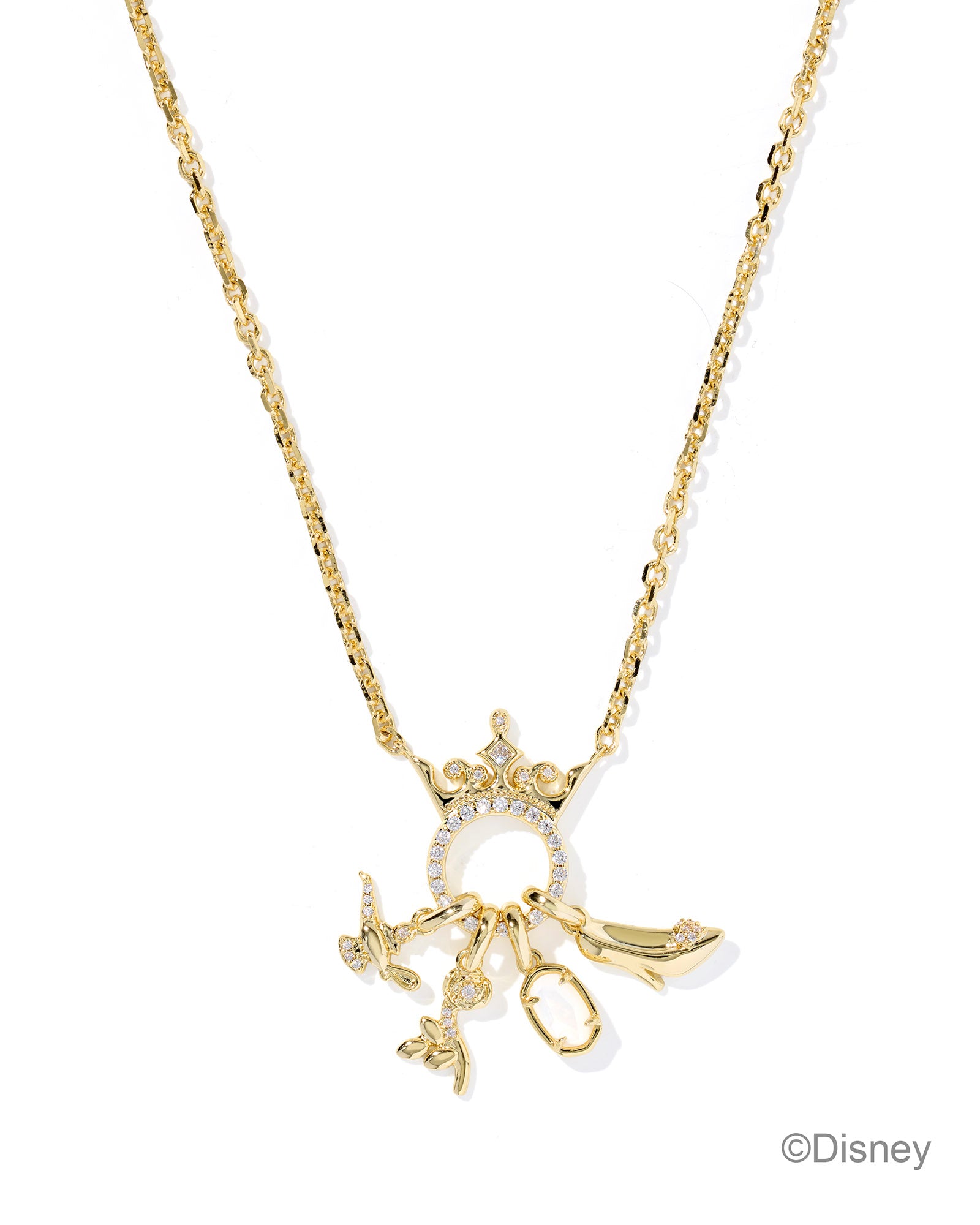 Disney Princess Charm Pendant Necklace in Gold White Mix