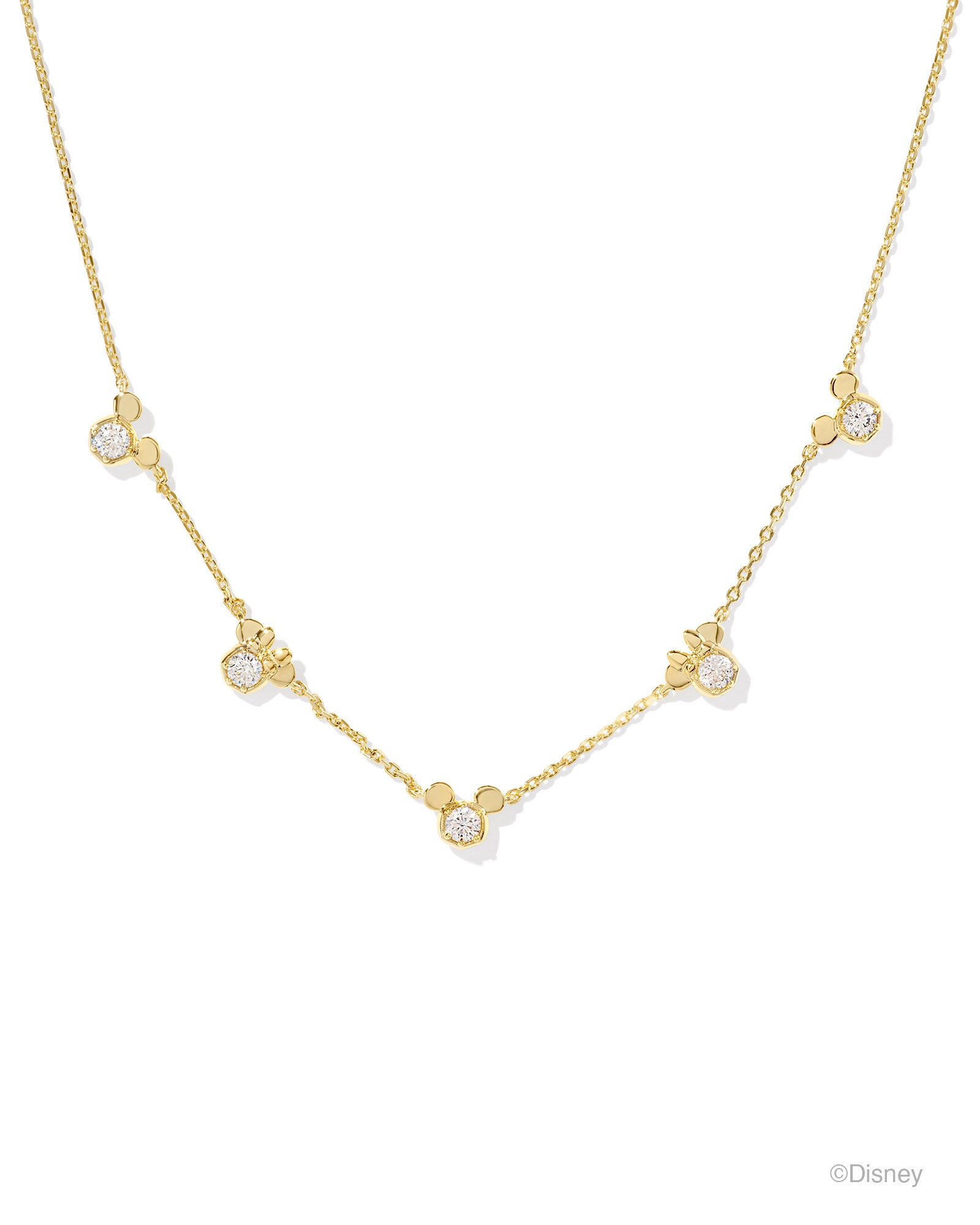 Mickey Mouse Strand Necklace in Gold White Crystal