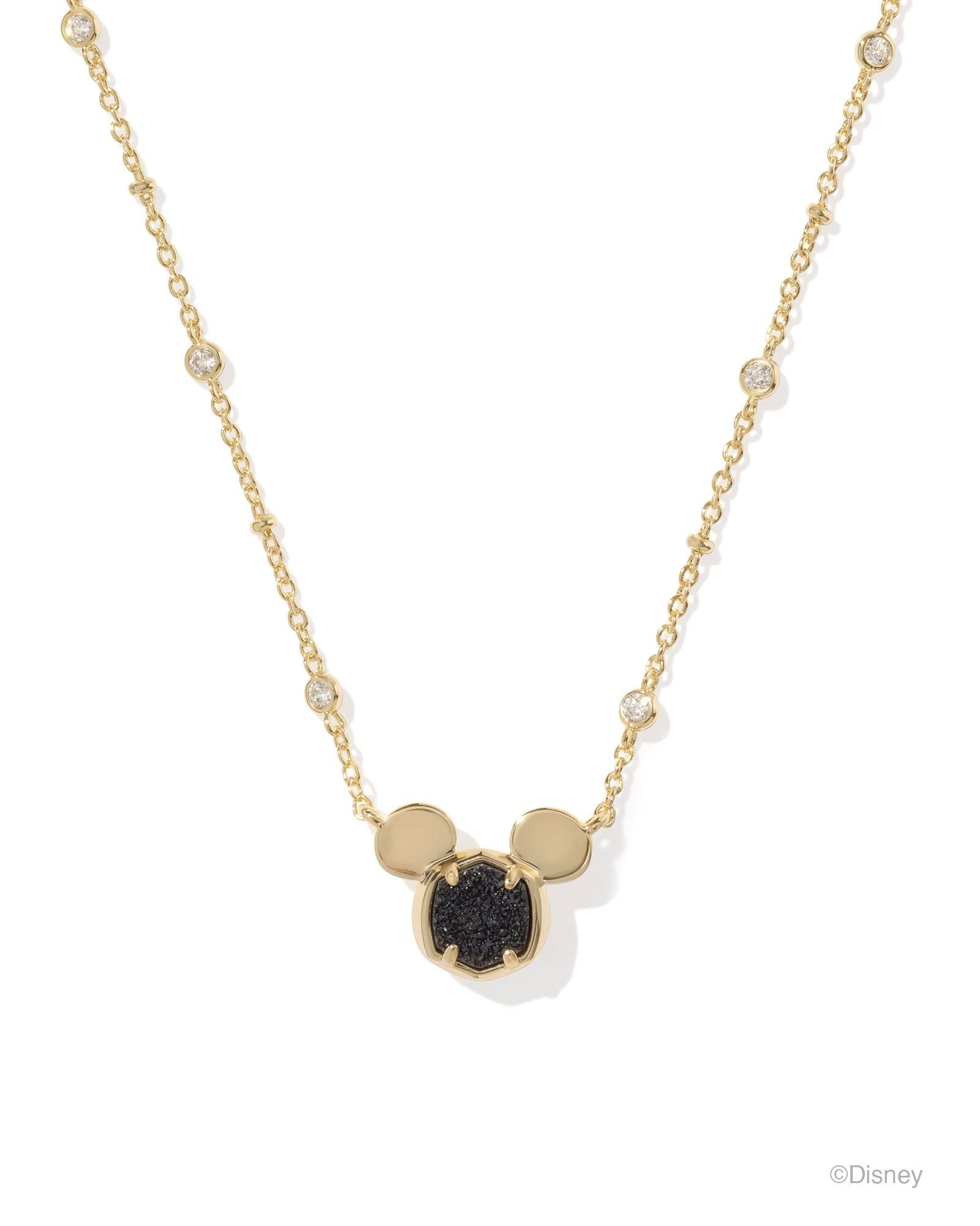Mickey Mouse Pendant Necklace in Gold Black Drusy