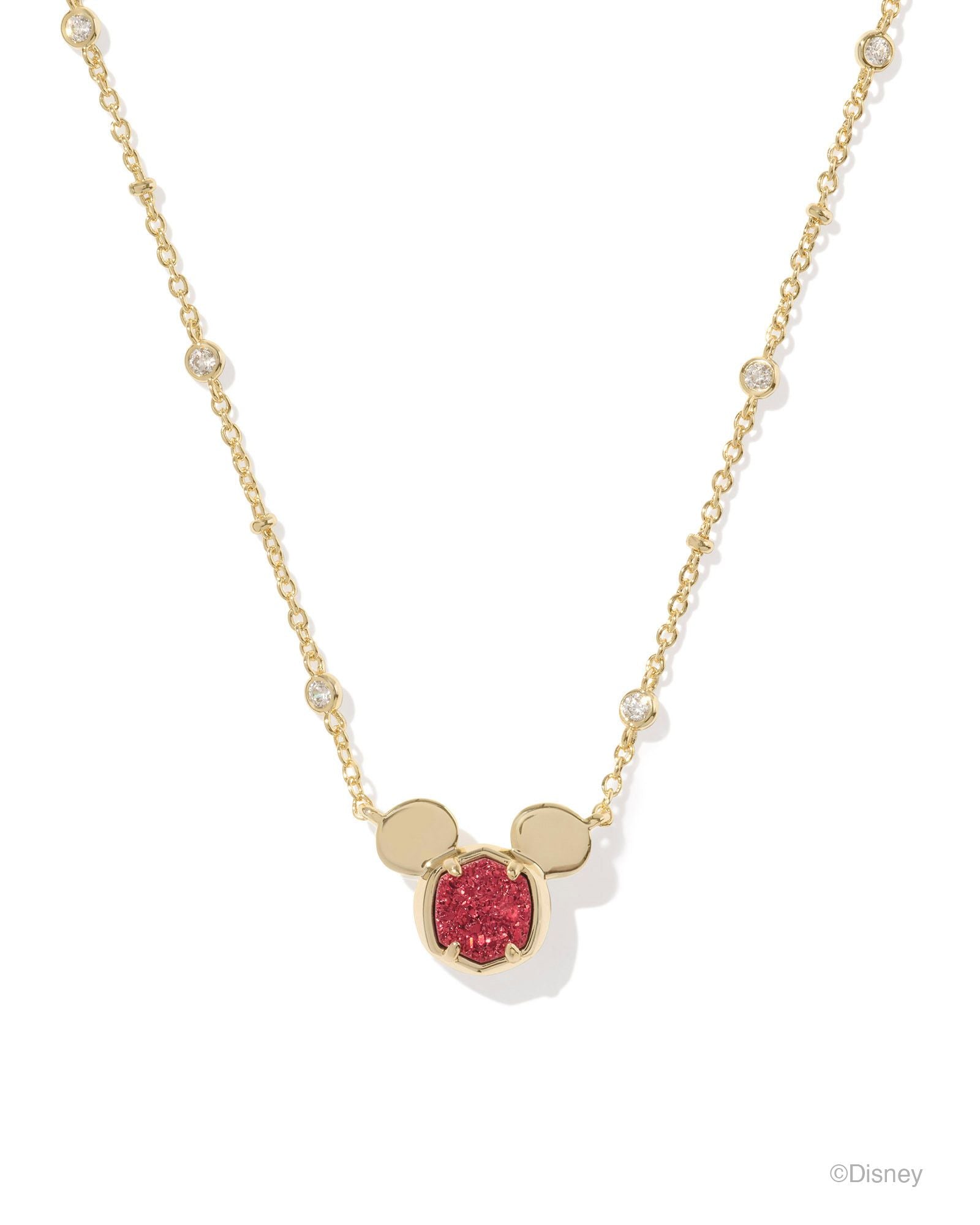 Mickey Mouse Pendant Necklace in Gold Bright Red Drusy