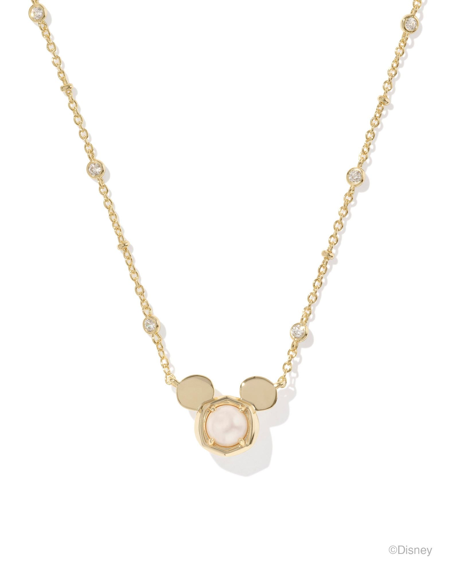 Mickey Mouse Pendant Necklace in Gold White Pearl