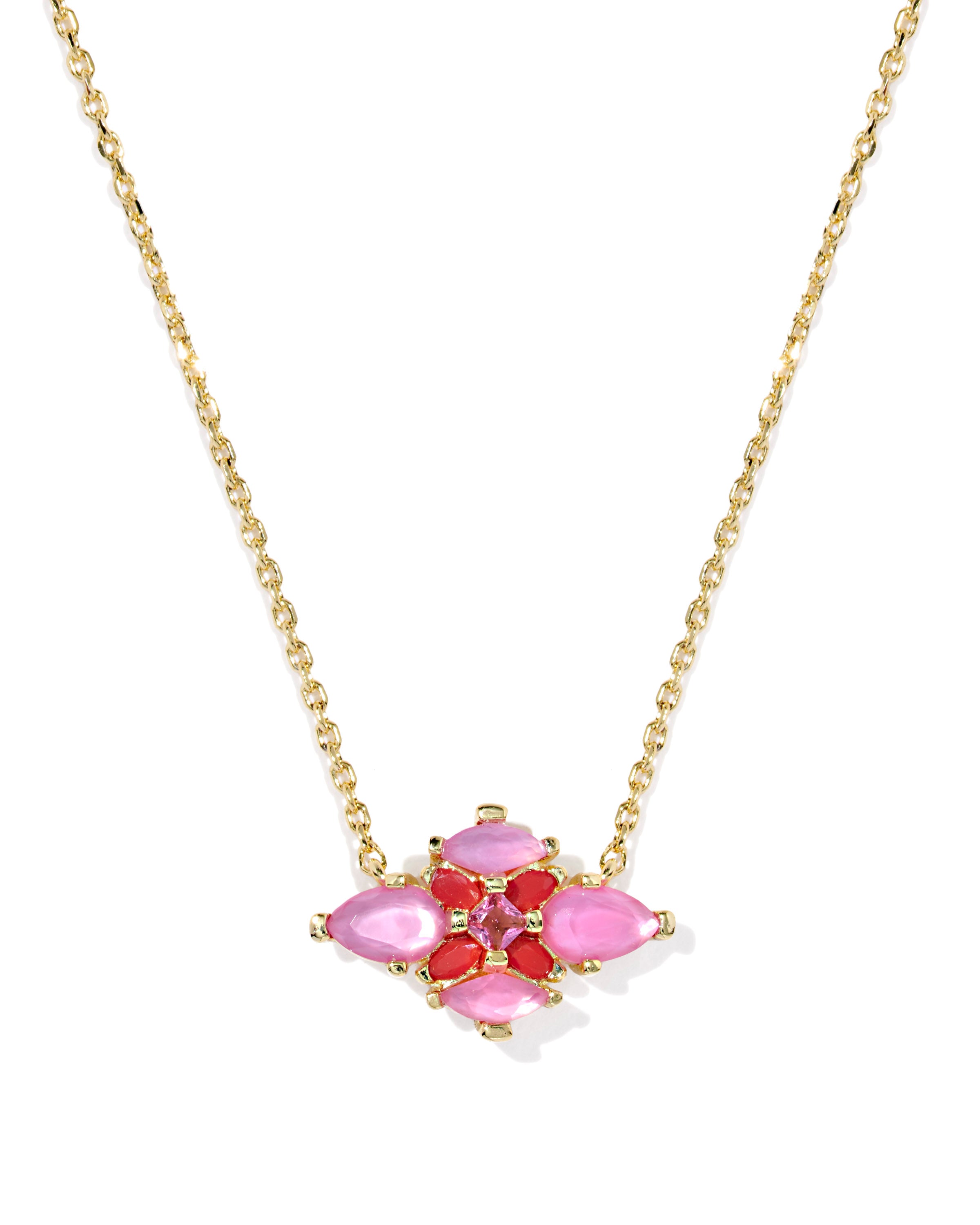 Abbie Crystal Pendant Necklace in Gold Pink Mix