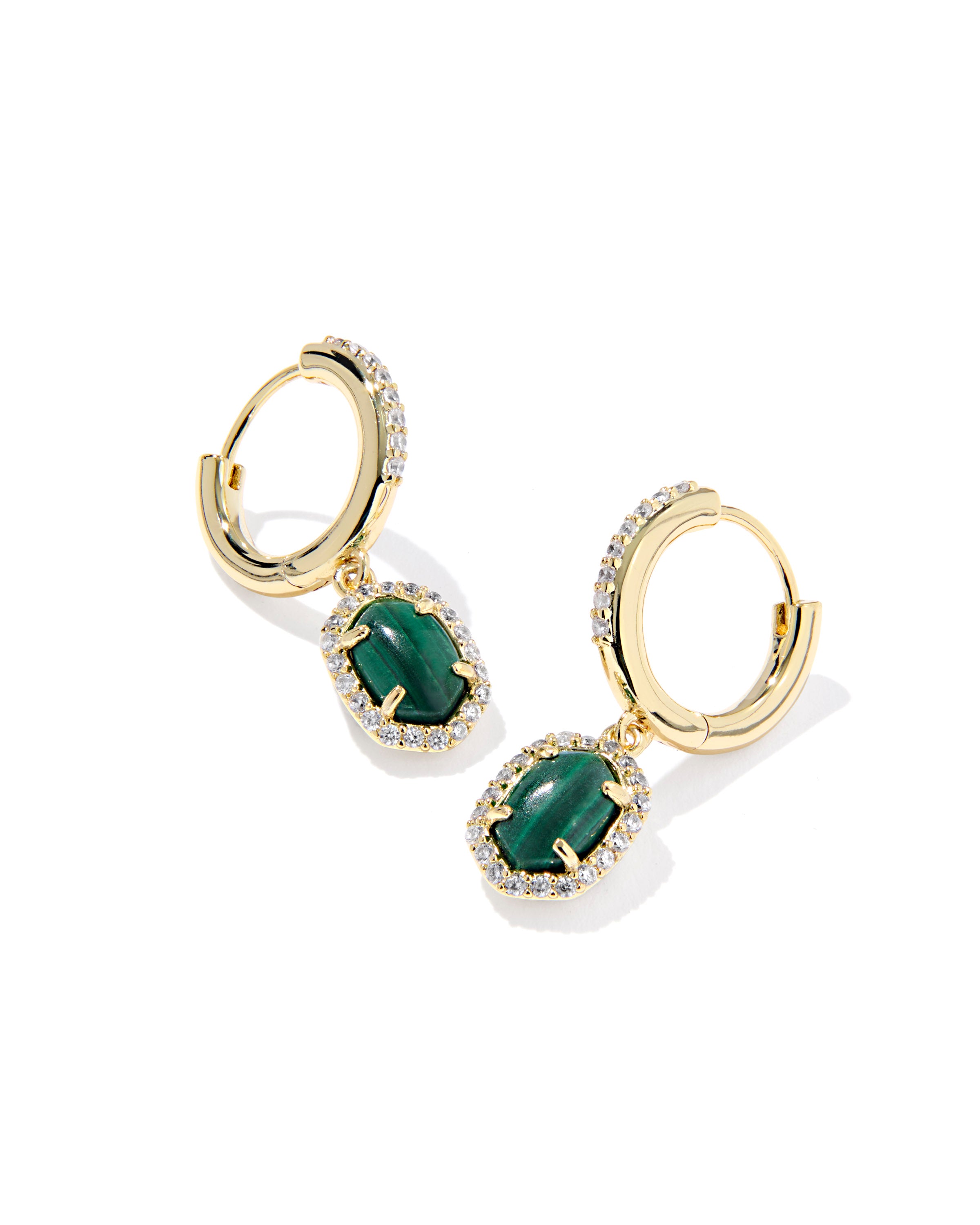 Daphne Crystal Frame Huggie Earring in Gold Green Malachite