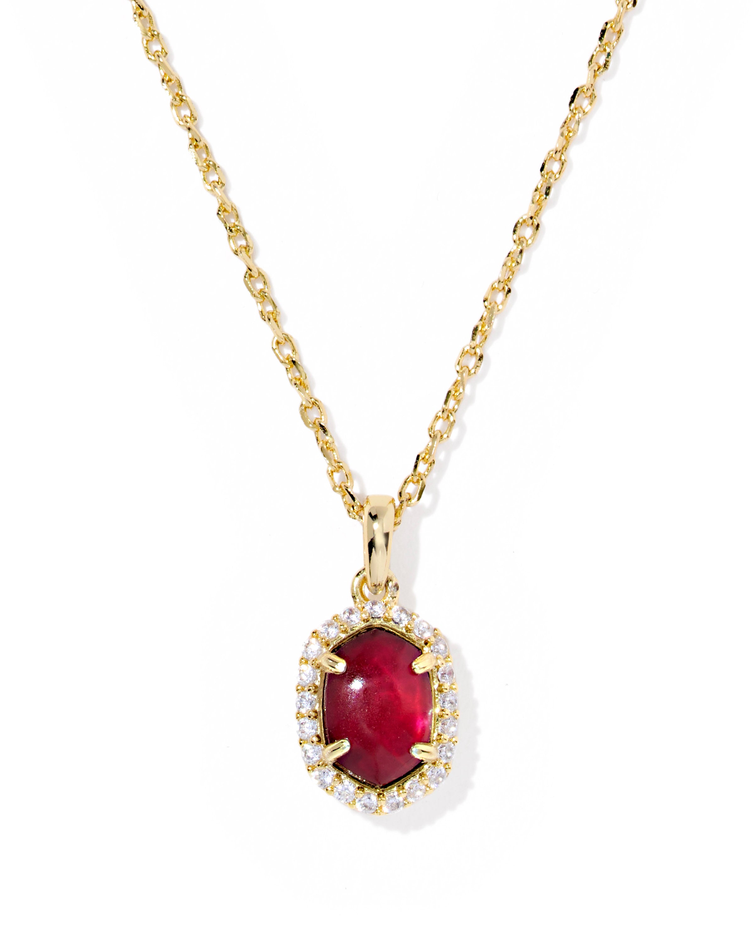 Daphne Crystal Frame Pendant Necklace in Gold Dark Burgundy Illusion
