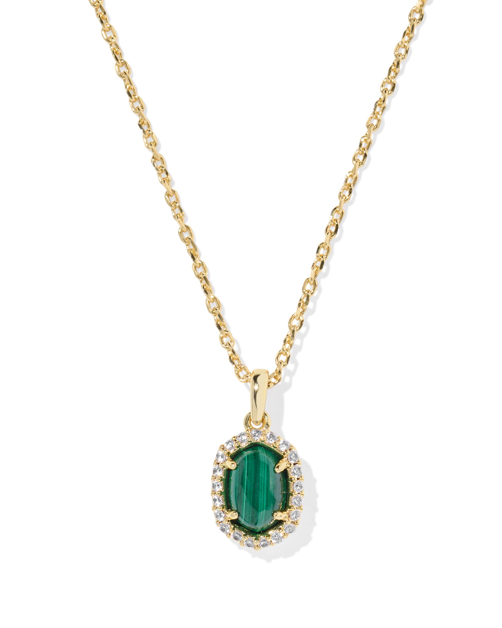 Daphne Crystal Frame Pendant Necklace in Gold Green Malachite