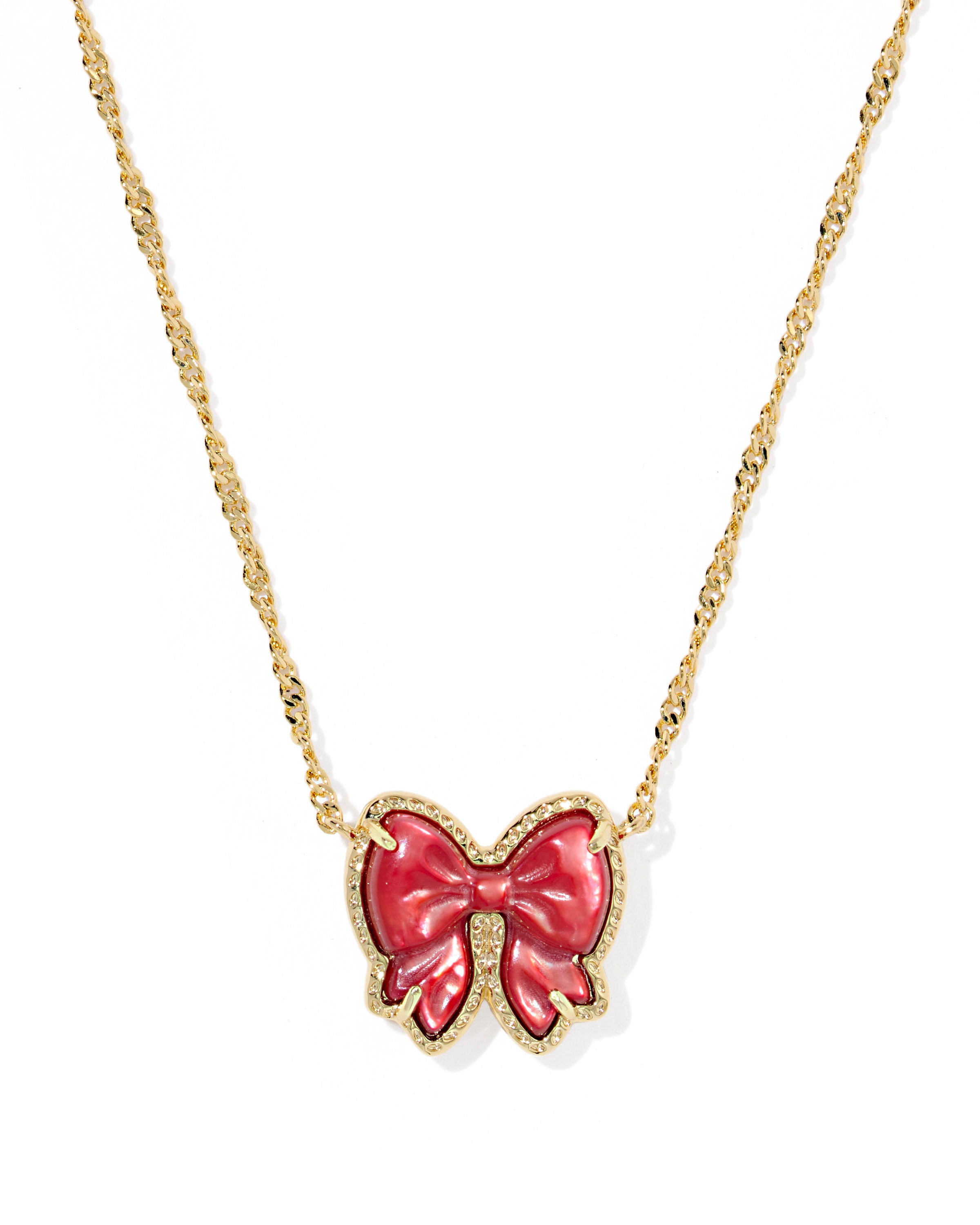 Haley Bow Short Pendant Necklace in Gold Scarlett Red Mother of Pearl