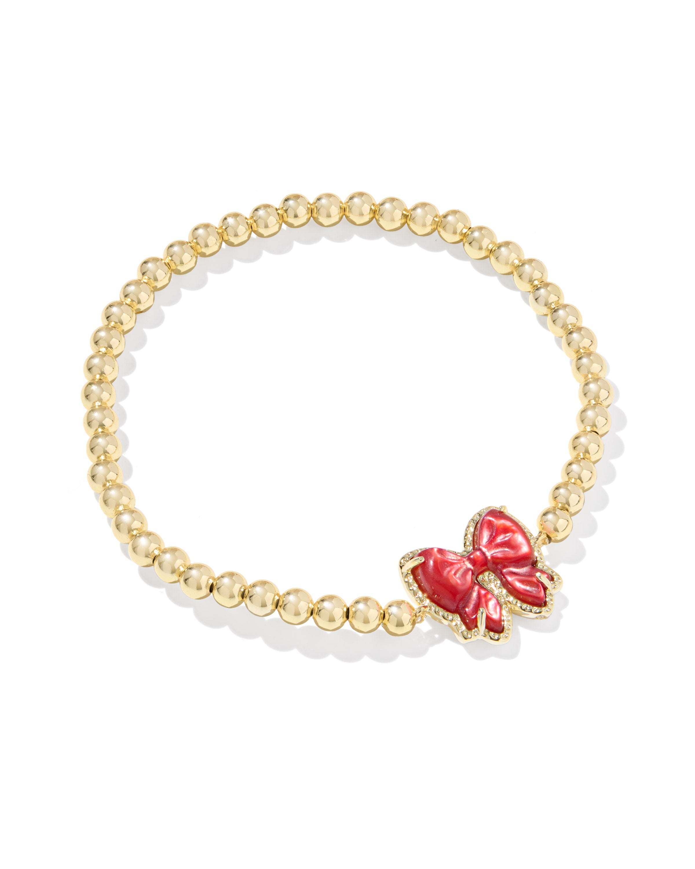 Haley Bow Stretch Bracelet in Gold Scarlett Red Mother of Pearl