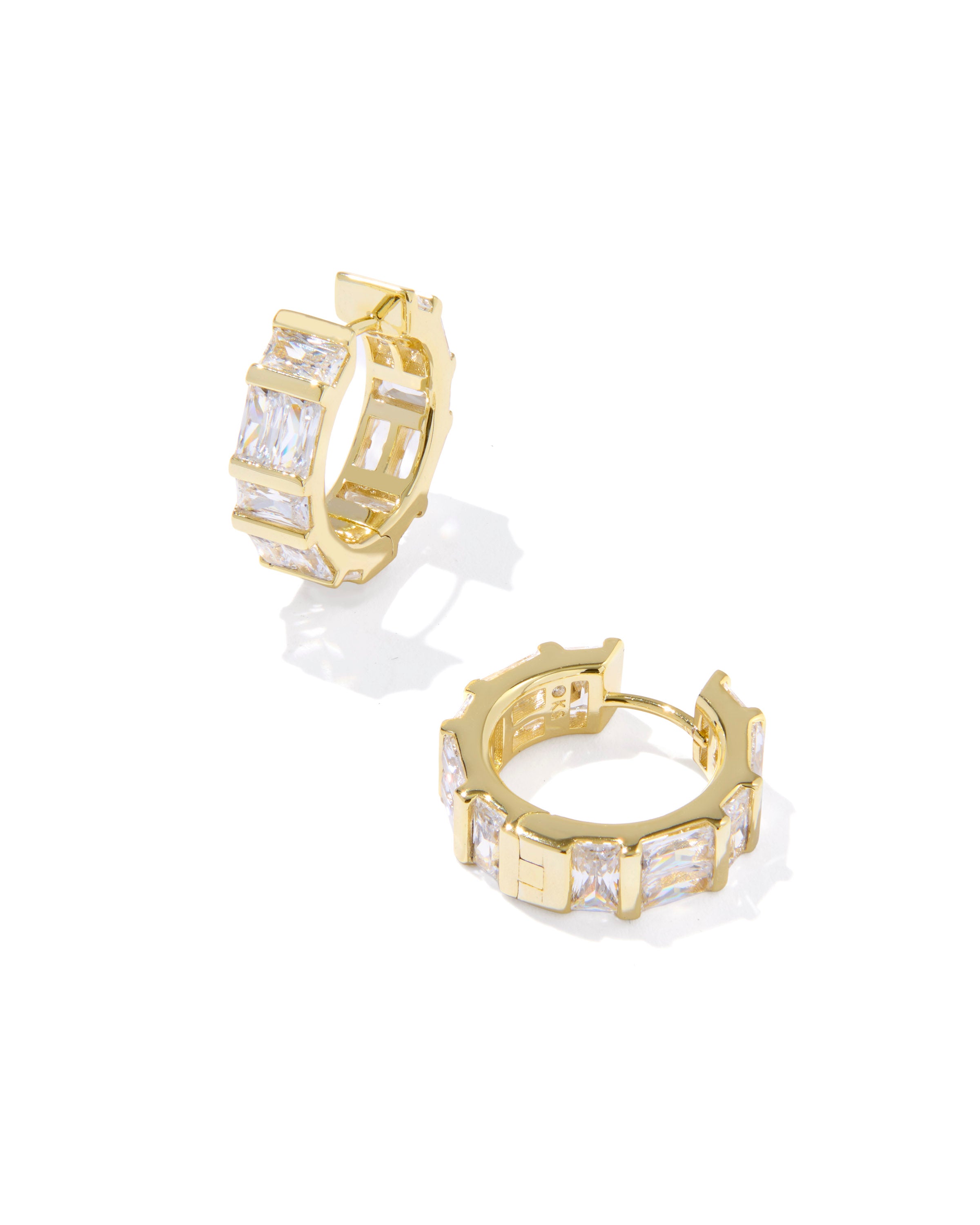 Jamie Huggie Earring in Gold Metal White Crystal