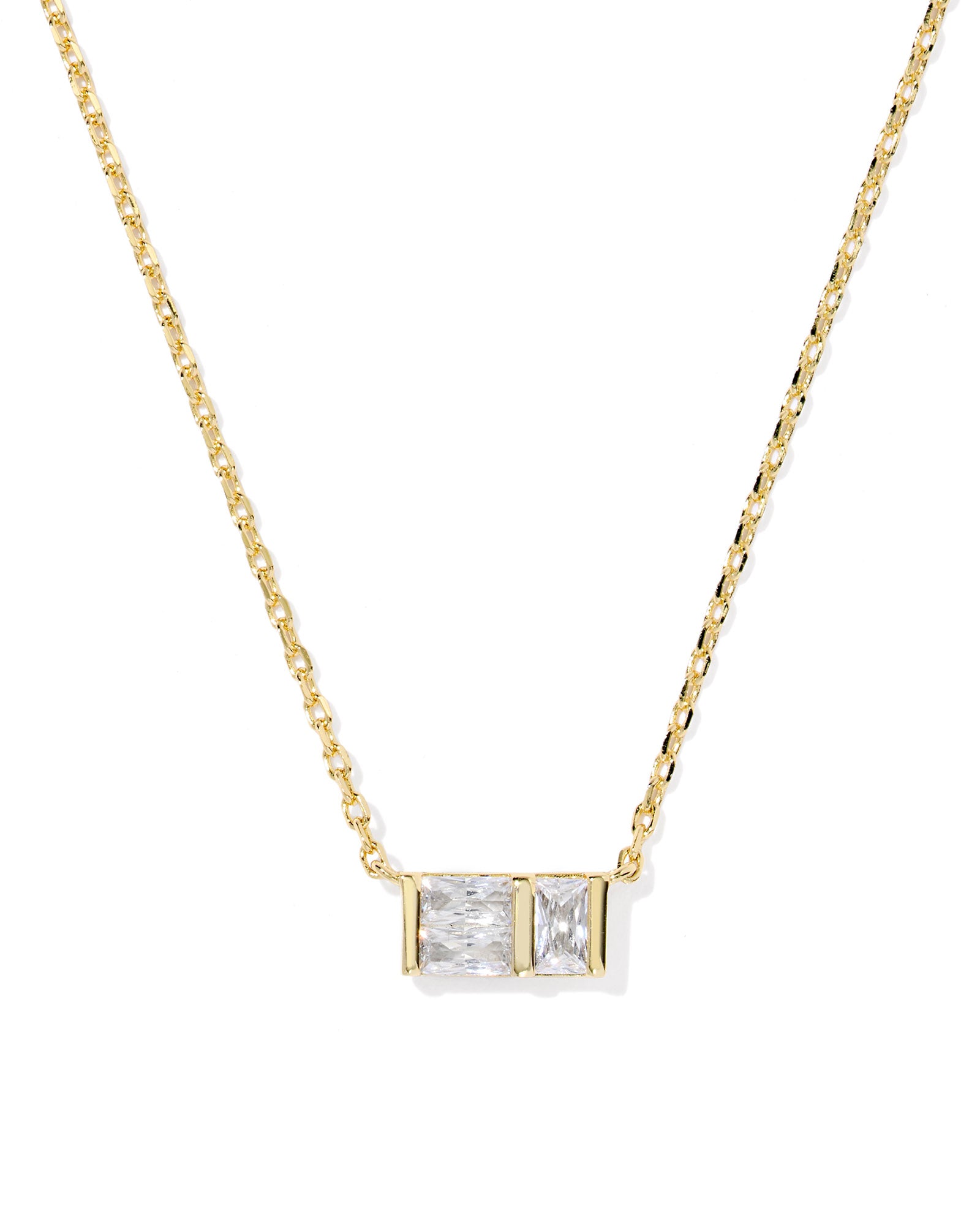 Jamie Short Pendant Necklace in Gold Metal White Crystal