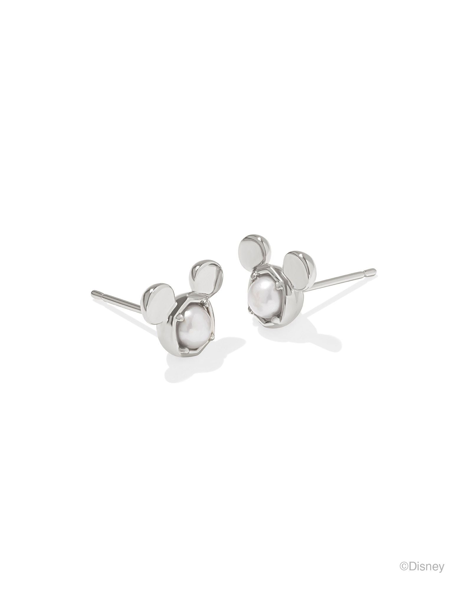 Mickey Mouse Stud Earrings Silver White Pearl