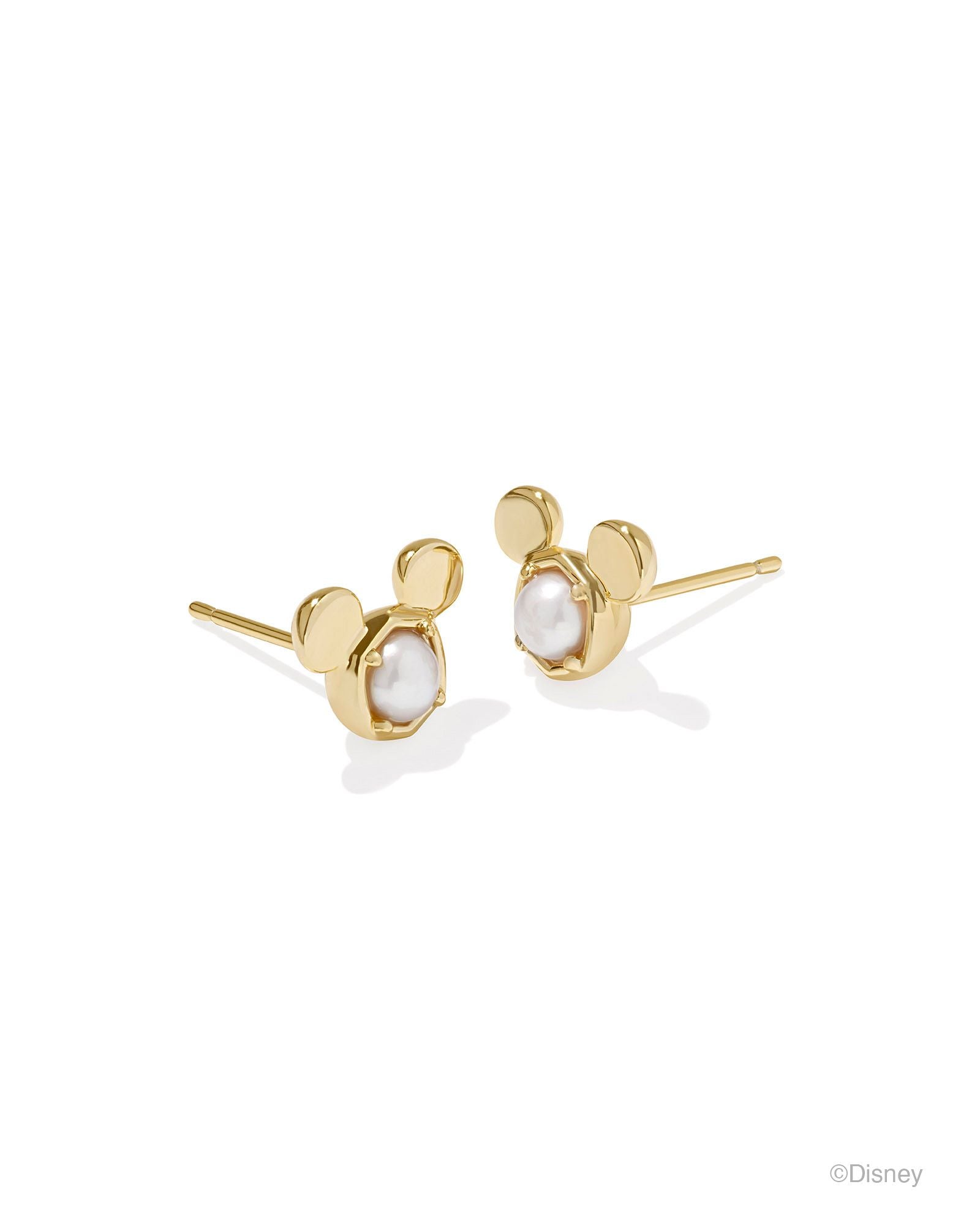 Mickey Mouse Stud Earrings Gold White Pearl