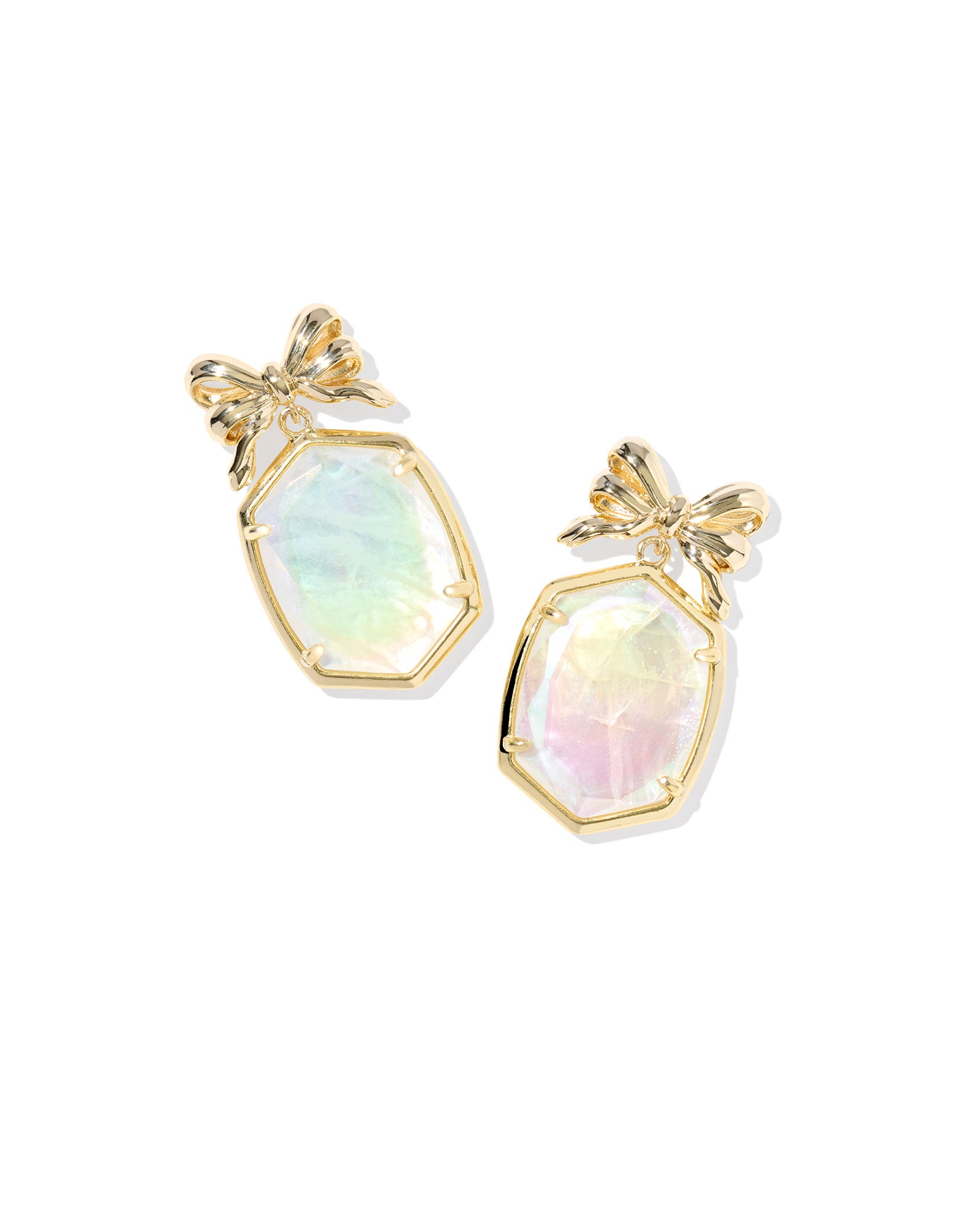 Daphne Bow Drop Earring in Gold Iridescent Crystal Ivory Illusion