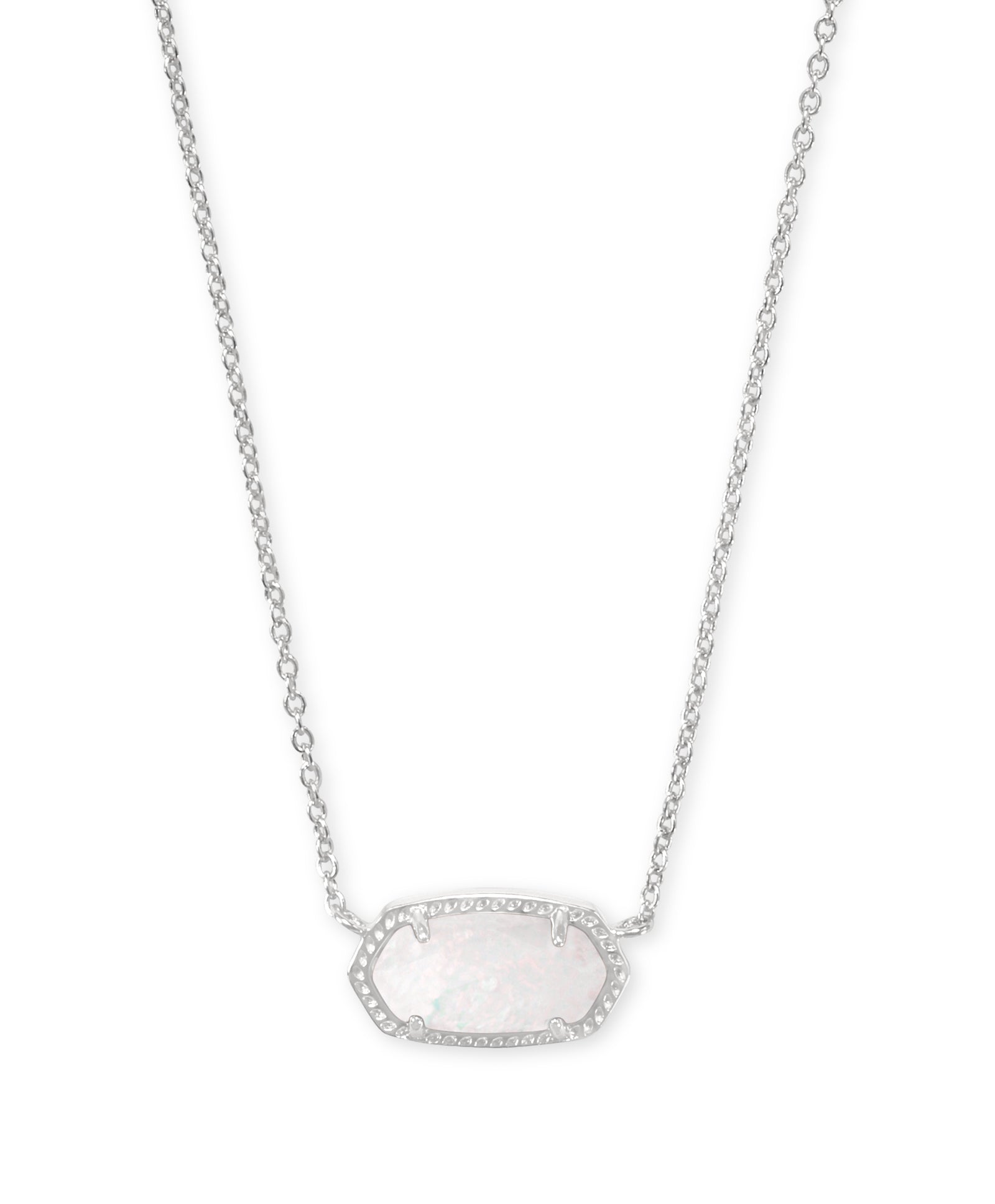 Elisa Short Pendant Necklace in Silver White Opal