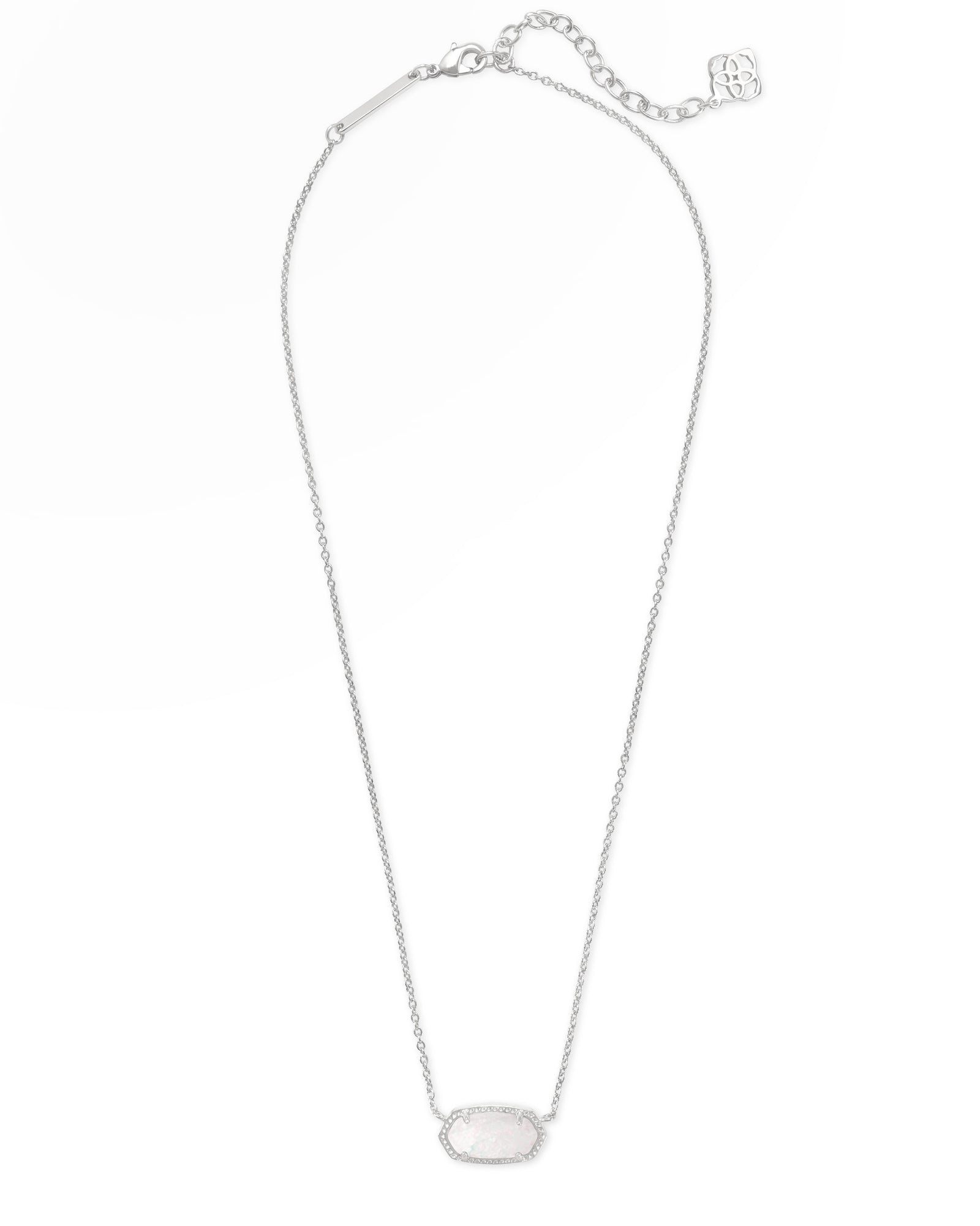 Elisa Short Pendant Necklace in Silver White Opal