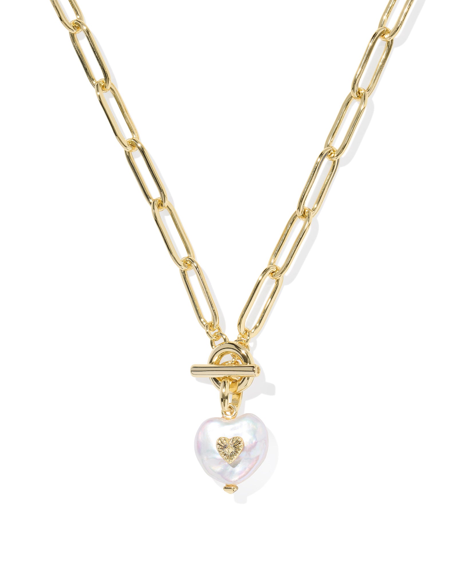 Sasha Heart Short Pendant Necklace in Gold Freshwater Pearl