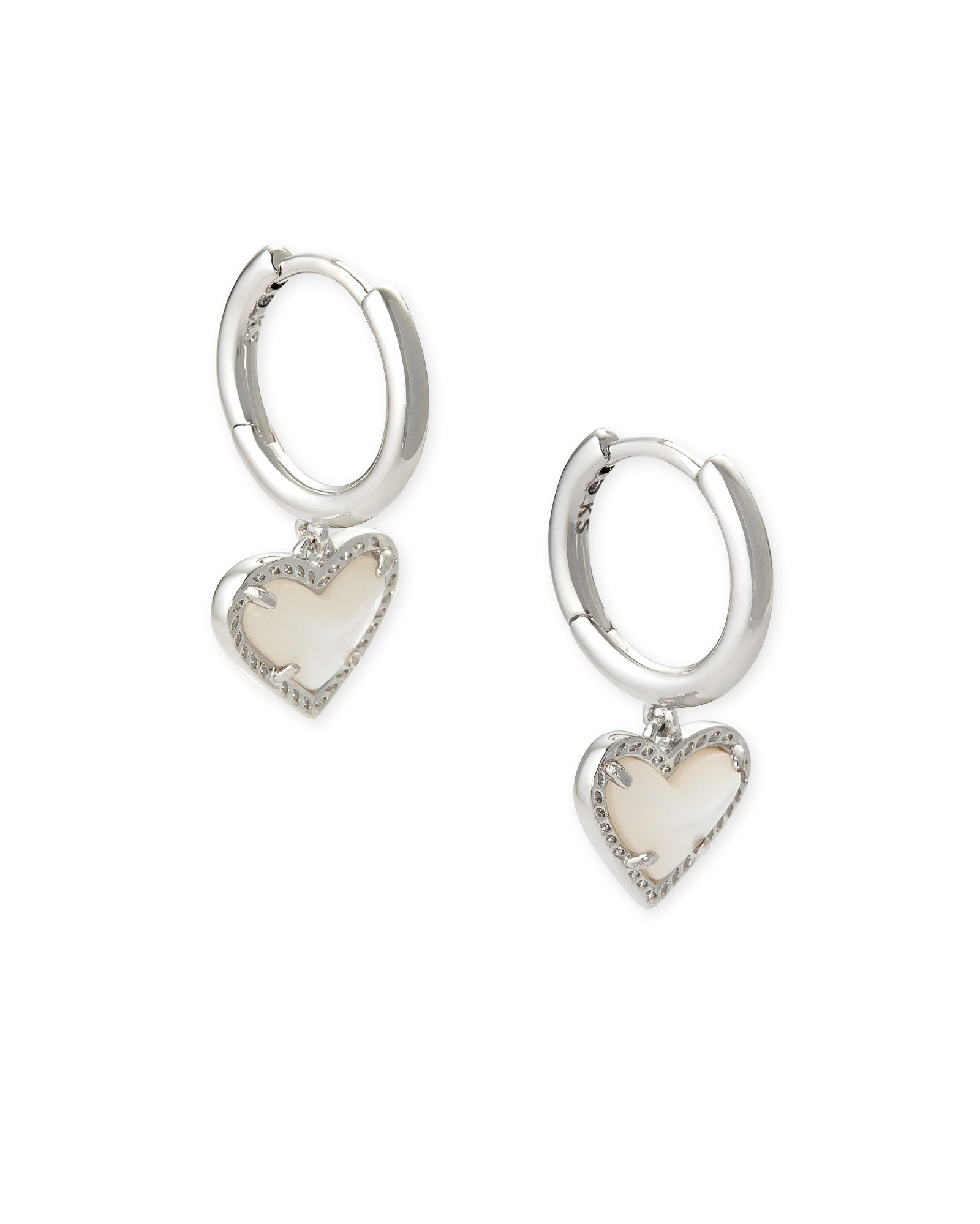 Ari Heart Gold Huggie Earrings in Silver MOP