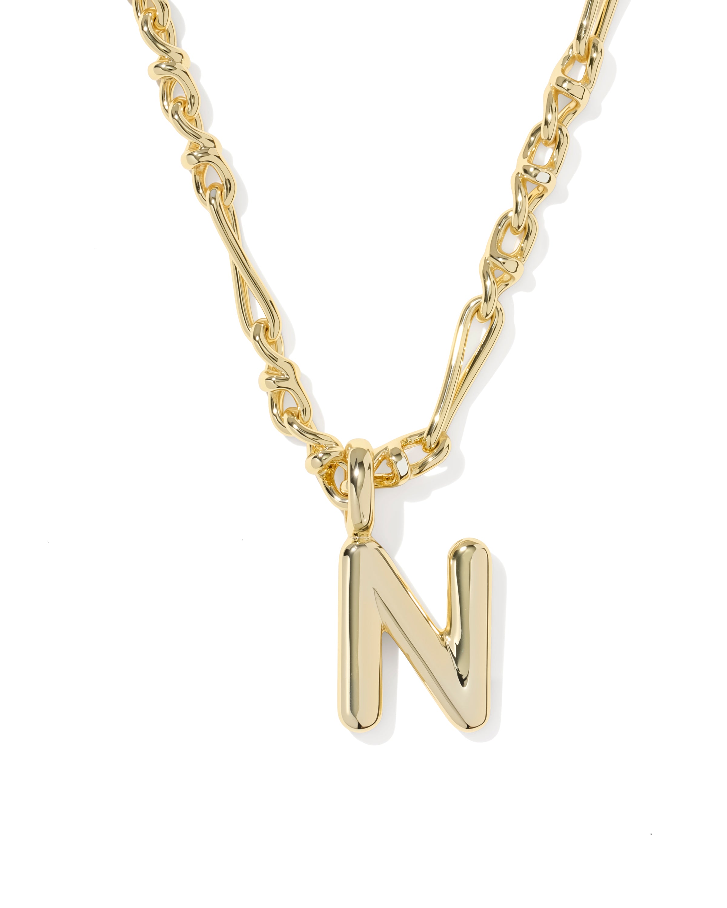 Bubble Letter N Pendant Necklace in Gold