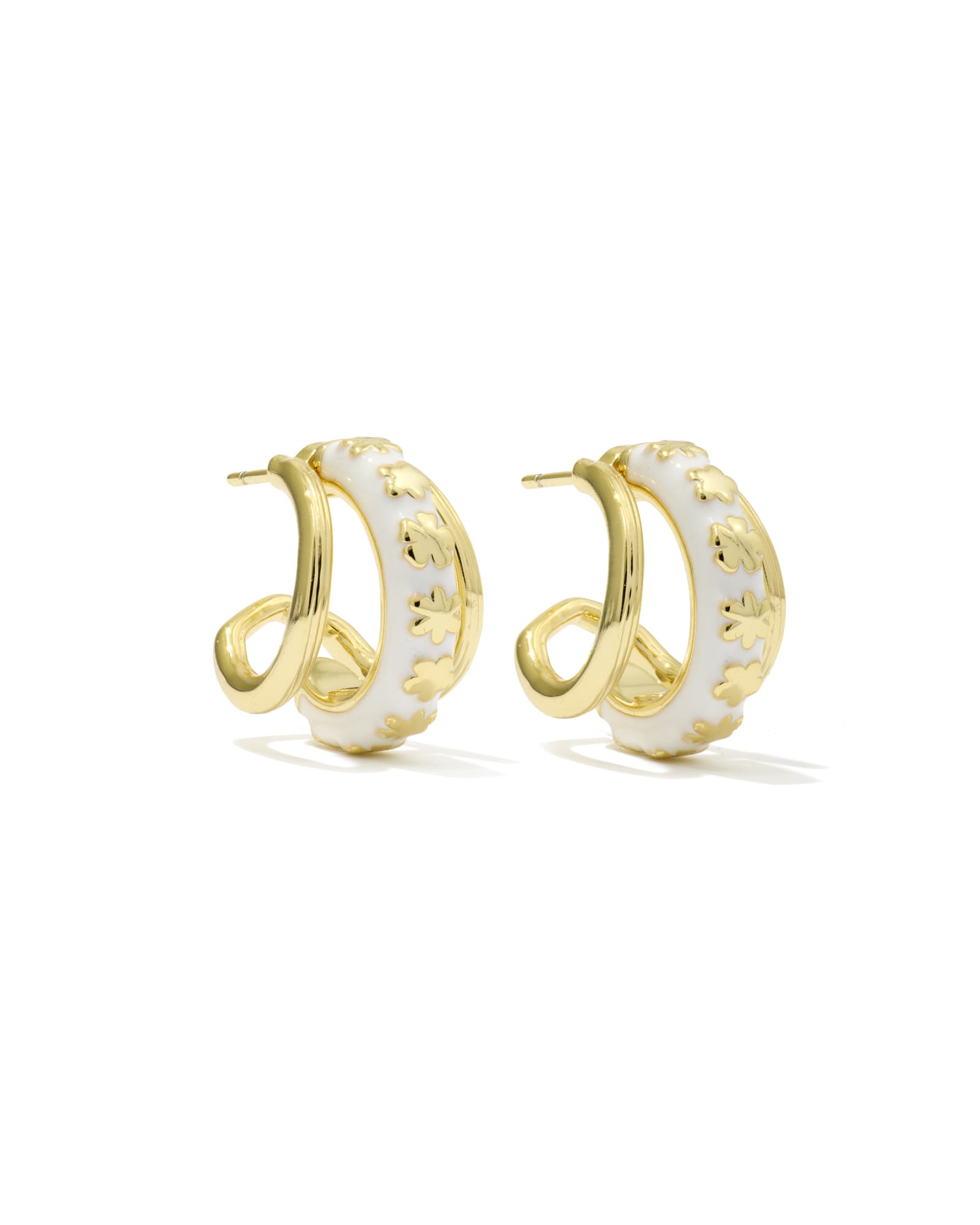 Jane Huggie Ear Gold White Enamel