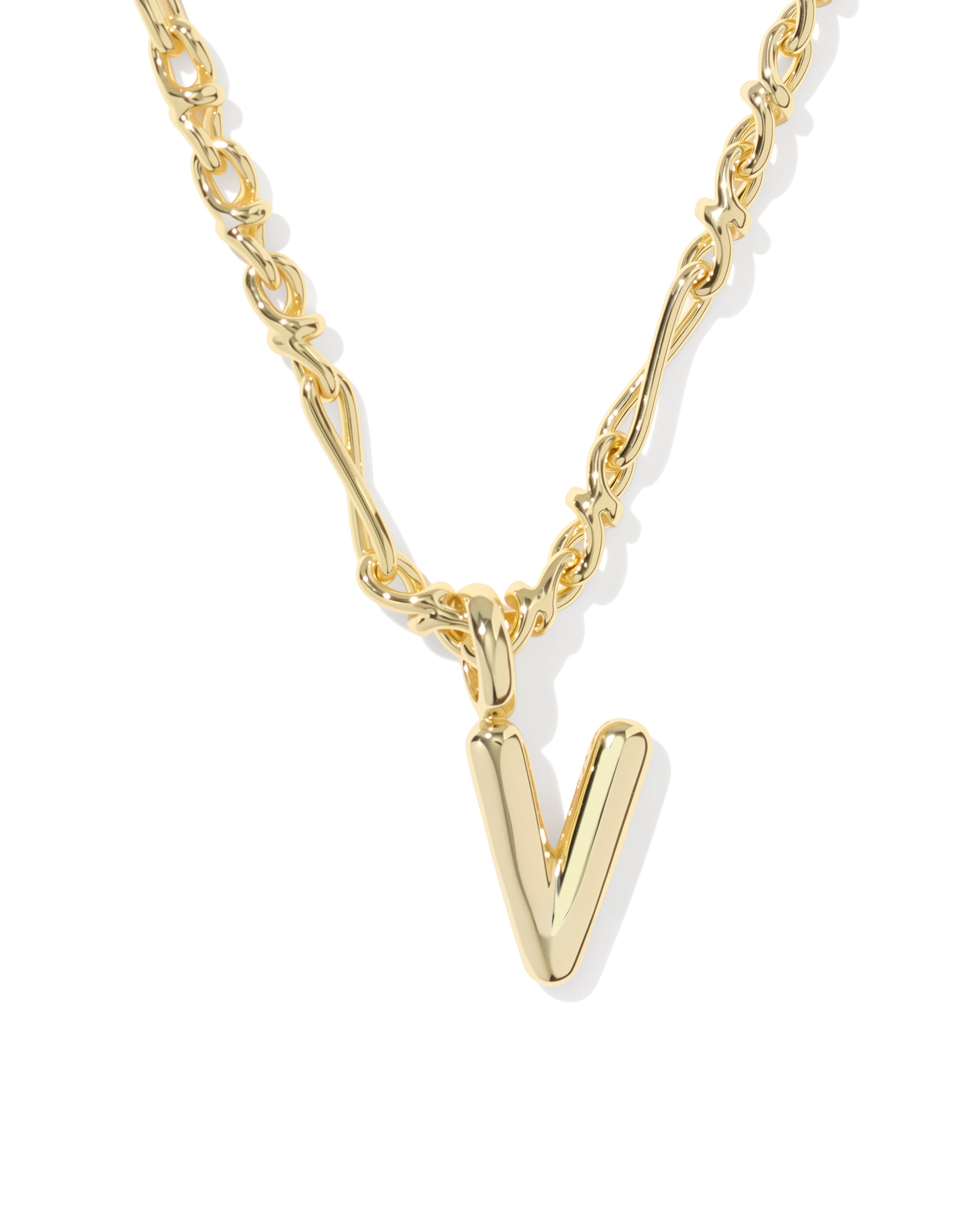 Bubble Letter V Pendant Necklace in Gold