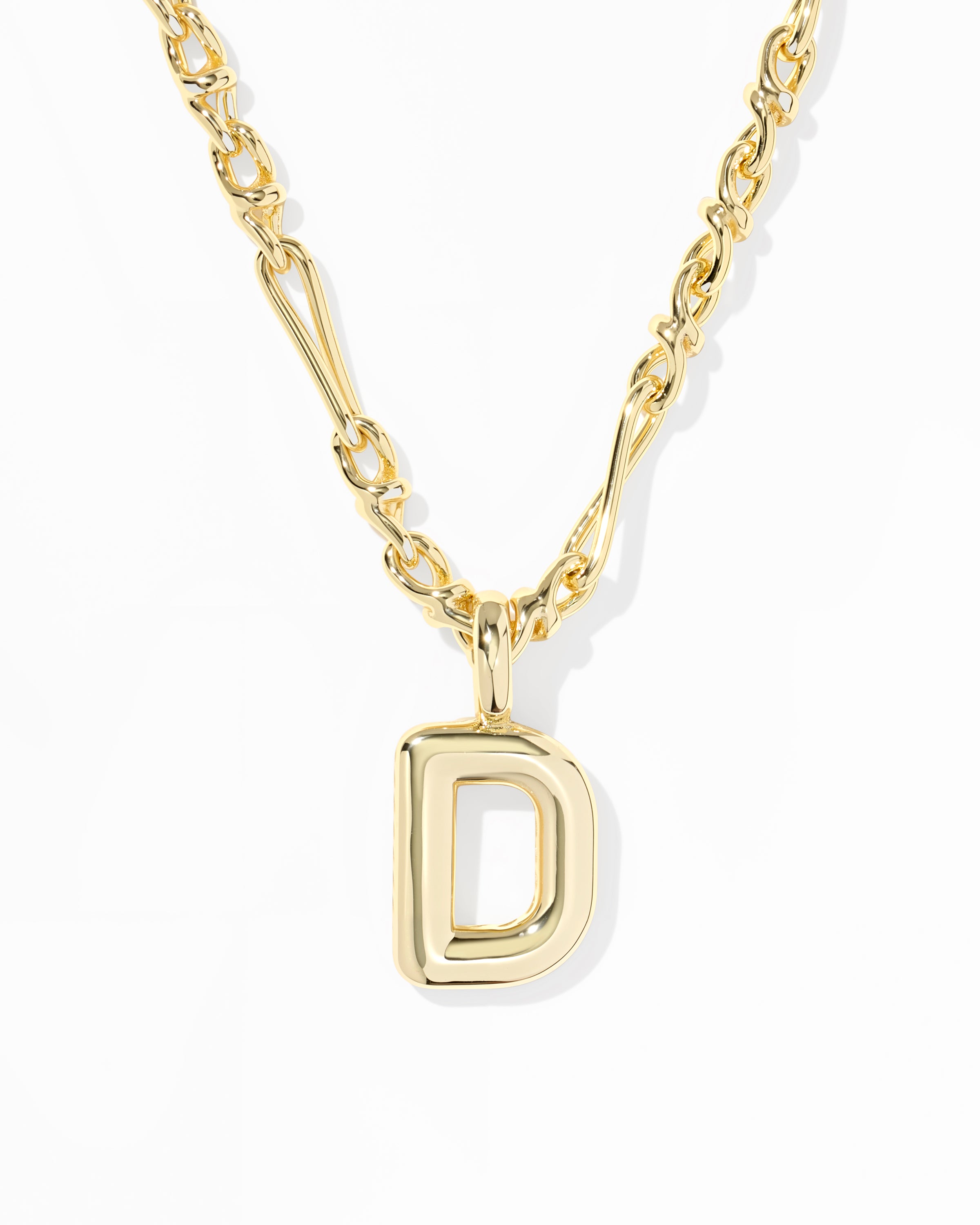 Bubble Letter D Pendant Necklace in Gold