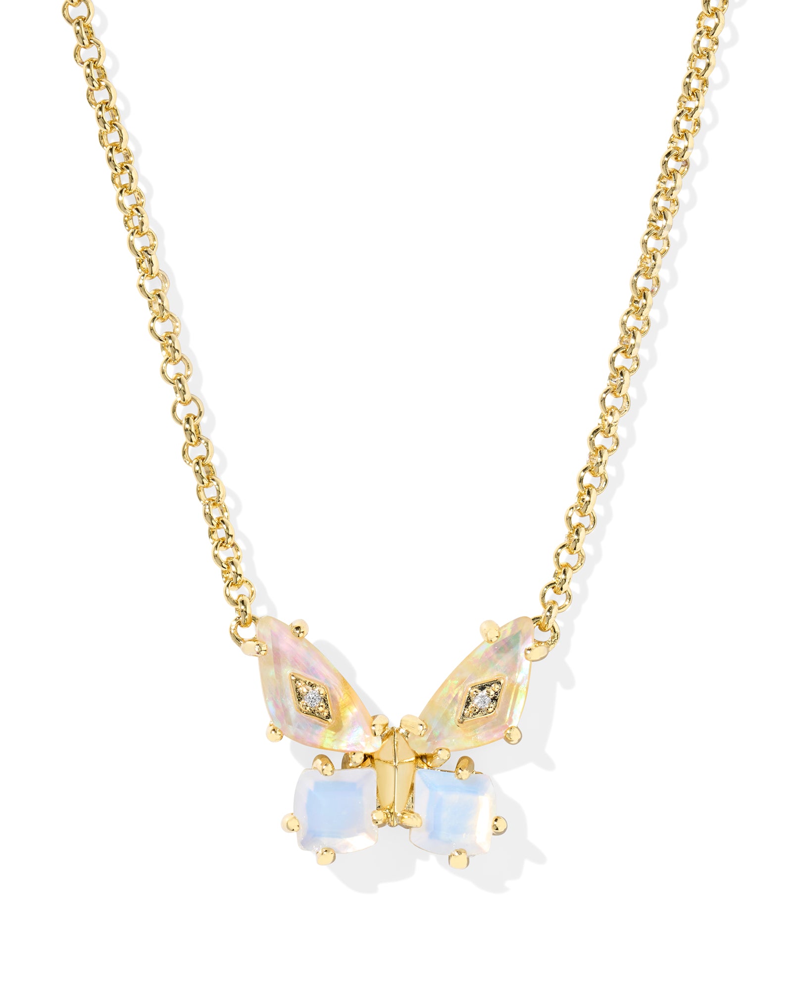 Bianca Butterfly Short Pendant In Gold Iridescent White Mix