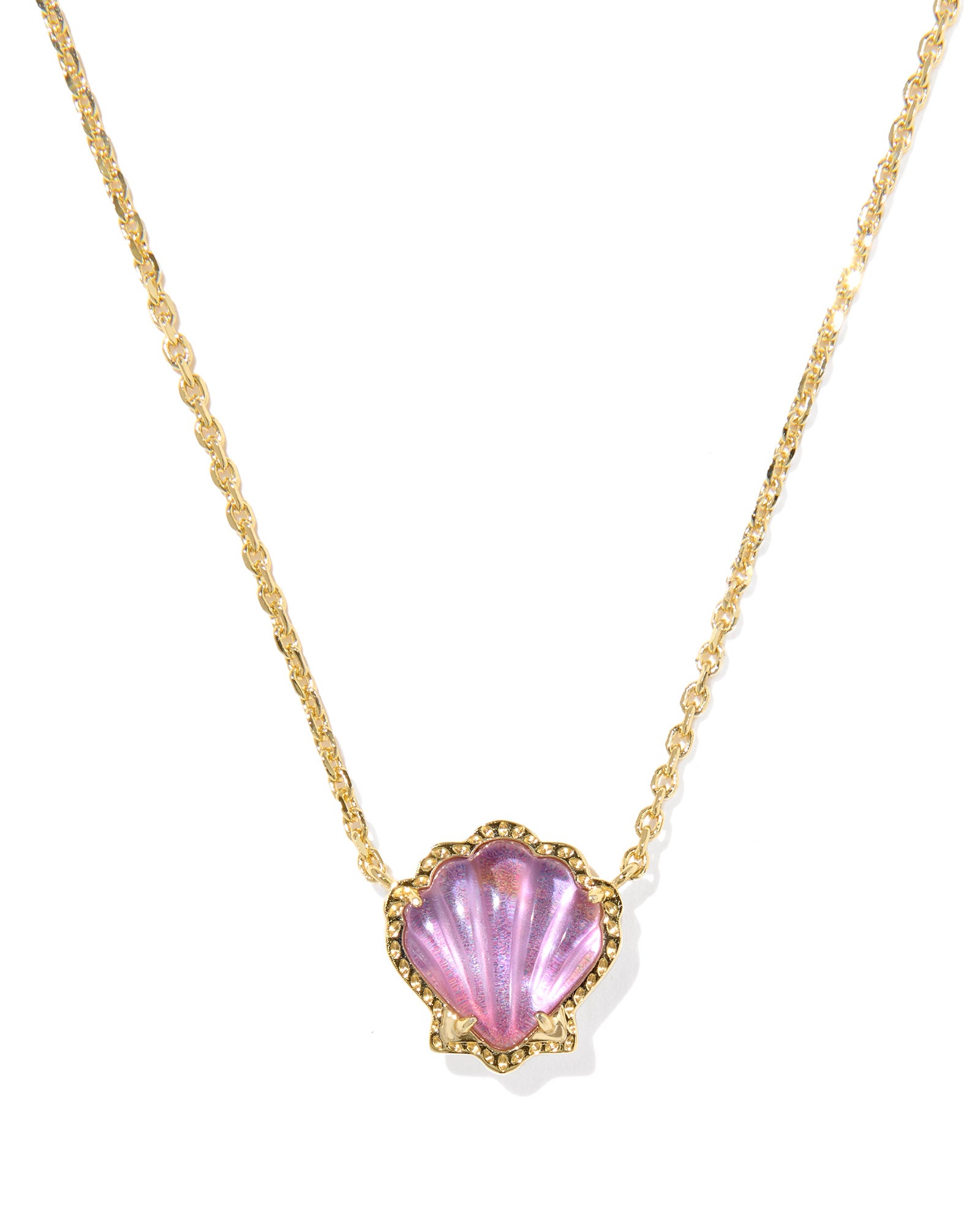 Brynne Shell Short Pendant Necklace in Gold Purple Iridescent Abalone Illusion